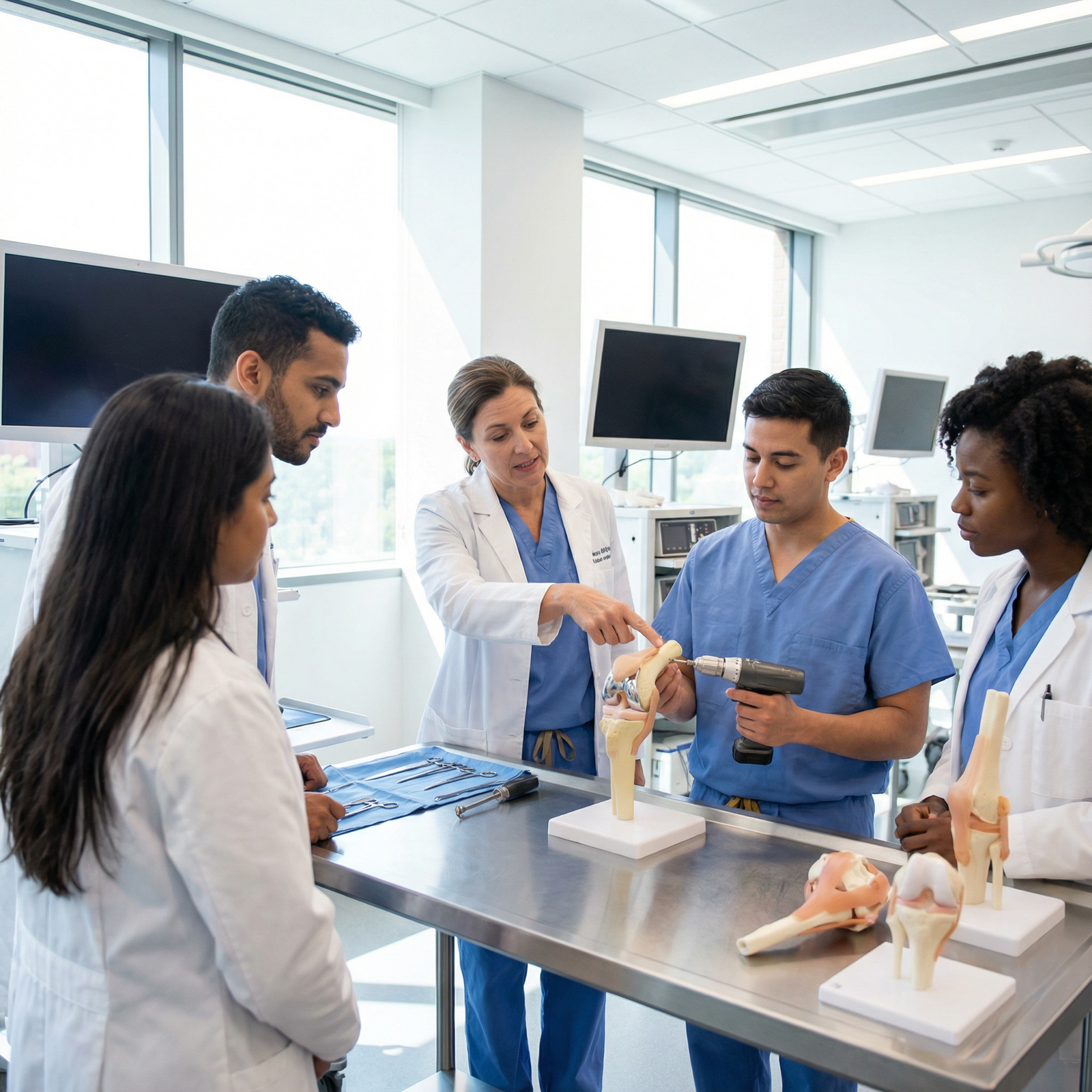 Woman orthopedic surgeon mentoring residents in a skills lab - Women in Surgery for Empowering Women in Surgery: Inspiring Jo