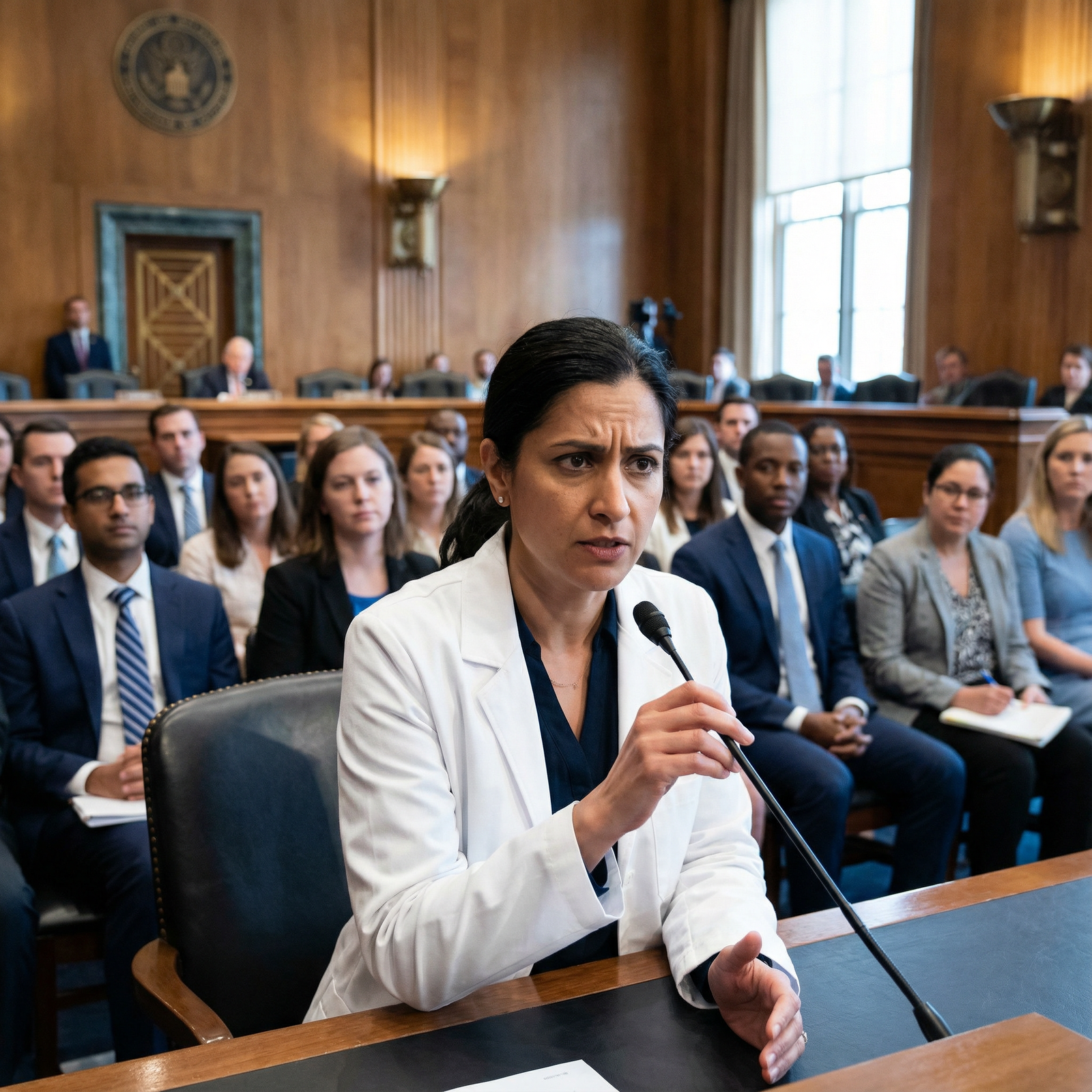 Female physician advocating at a public health hearing Female physician advocating at a public health hearing - Women in Medicine for Empowering Women in Medicine: Resilience and R