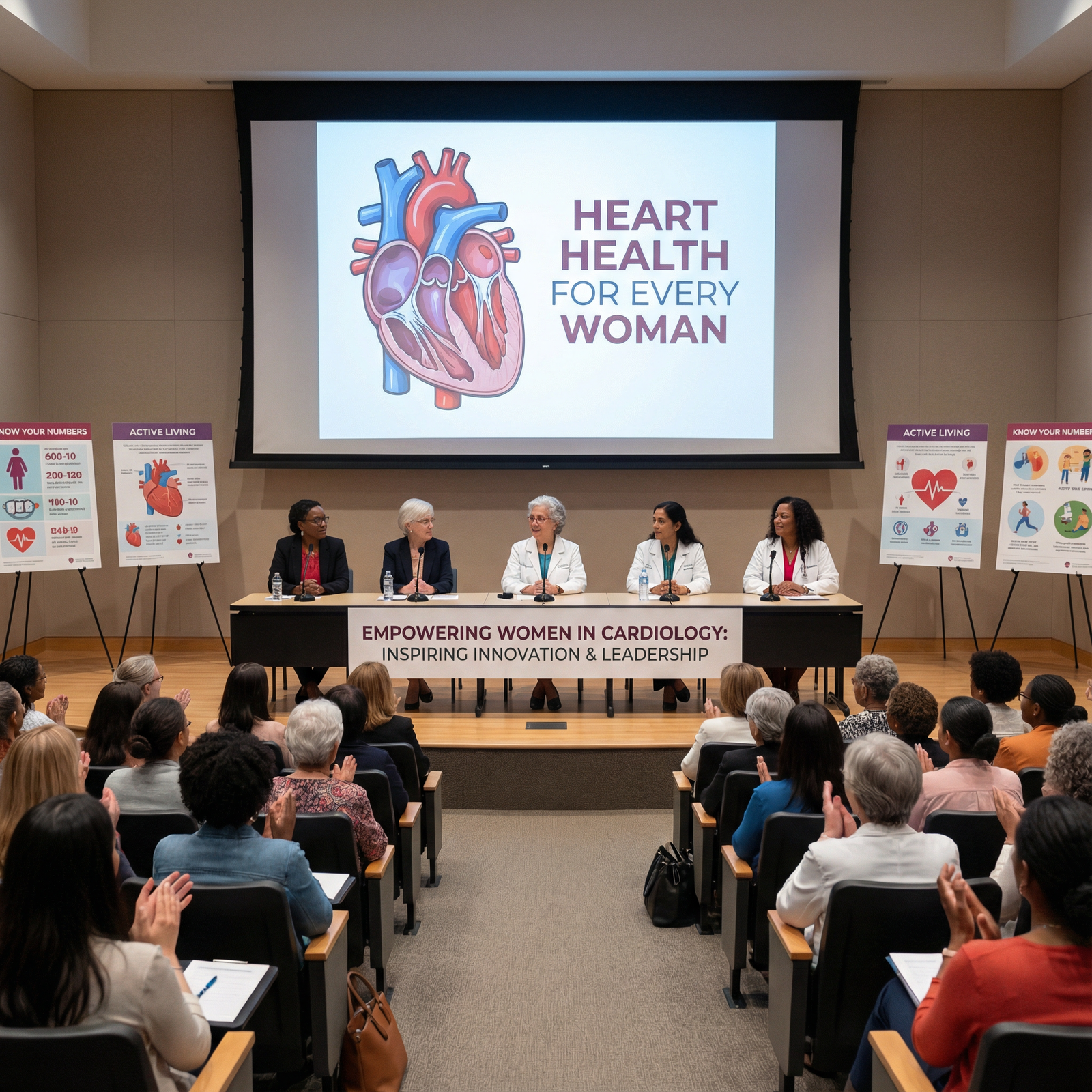 Women cardiologists speaking at a public heart health event - Women in Cardiology for Empowering Women in Cardiology: Inspiri