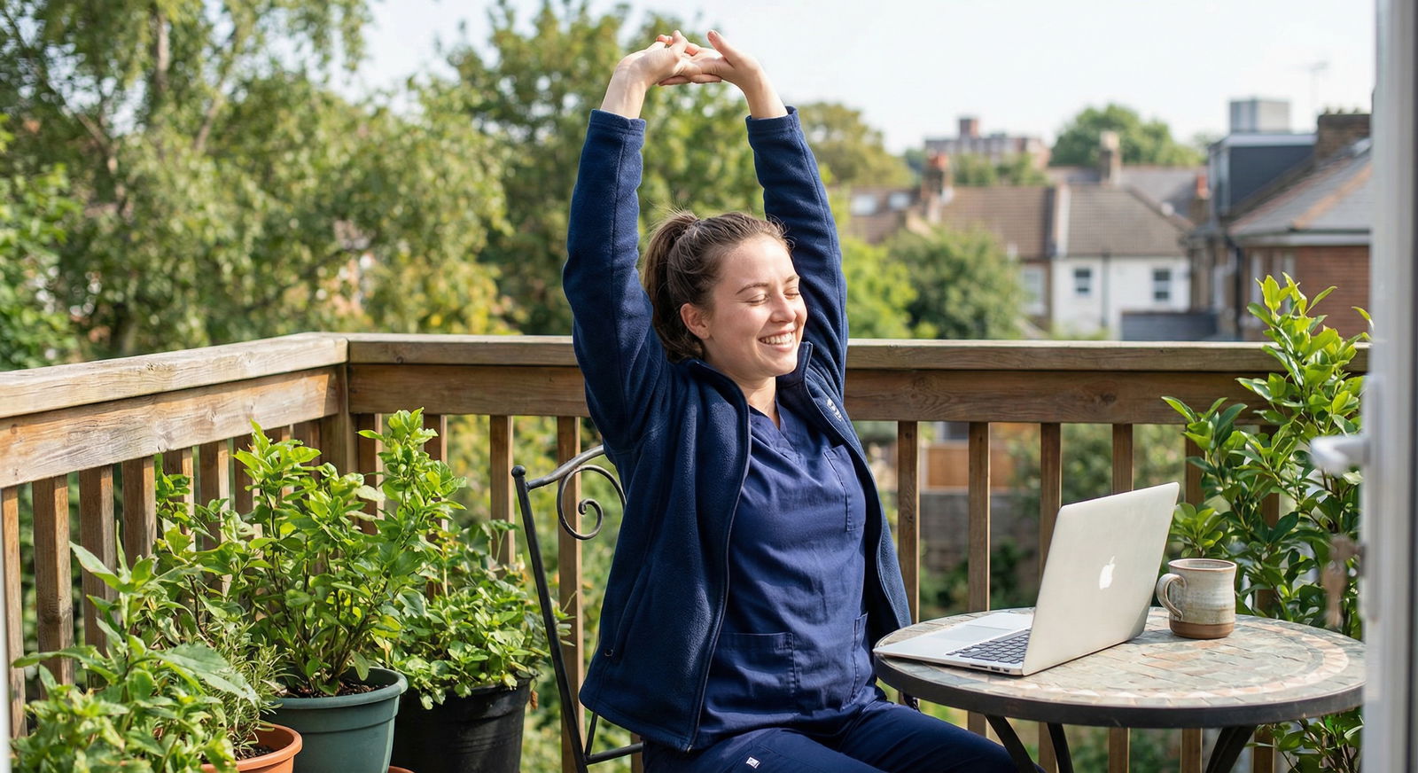 Healthcare professional taking a mindful break outdoors - Remote Work for Mastering Work-Life Balance: Essential Tips for Rem