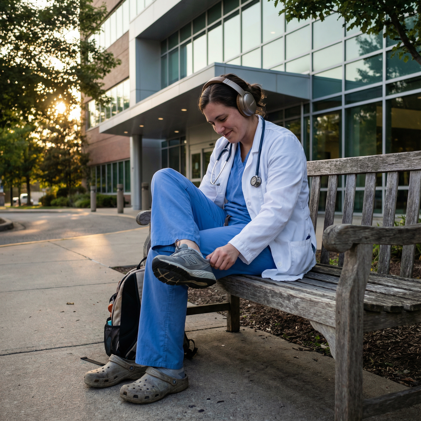 Healthcare professional using a mindfulness ritual at the end of the workday - Mindfulness for Mastering Mindful Transitions:
