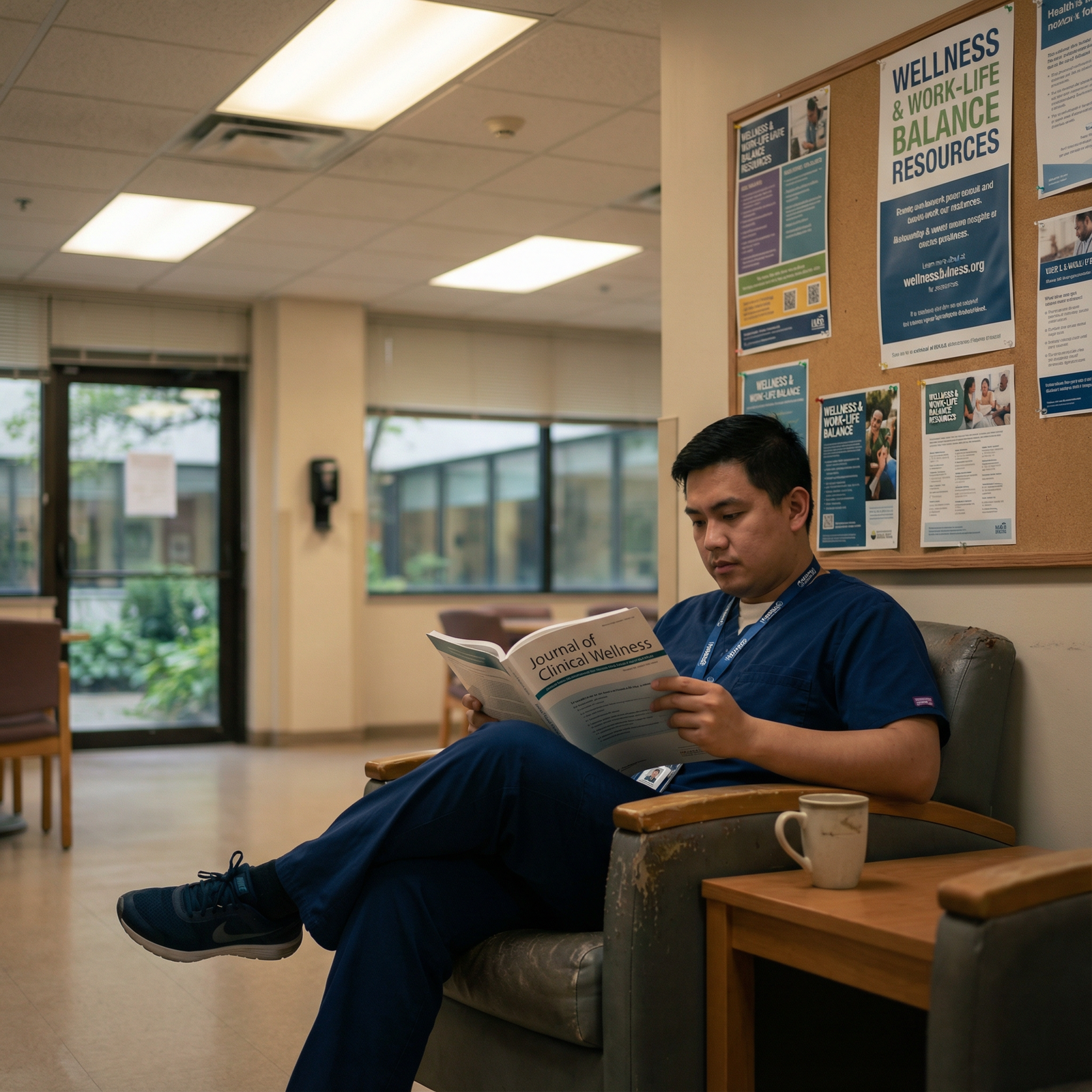 Resident physician reading medical journal during a break - Work-Life Balance for Essential Work-Life Balance Strategies for