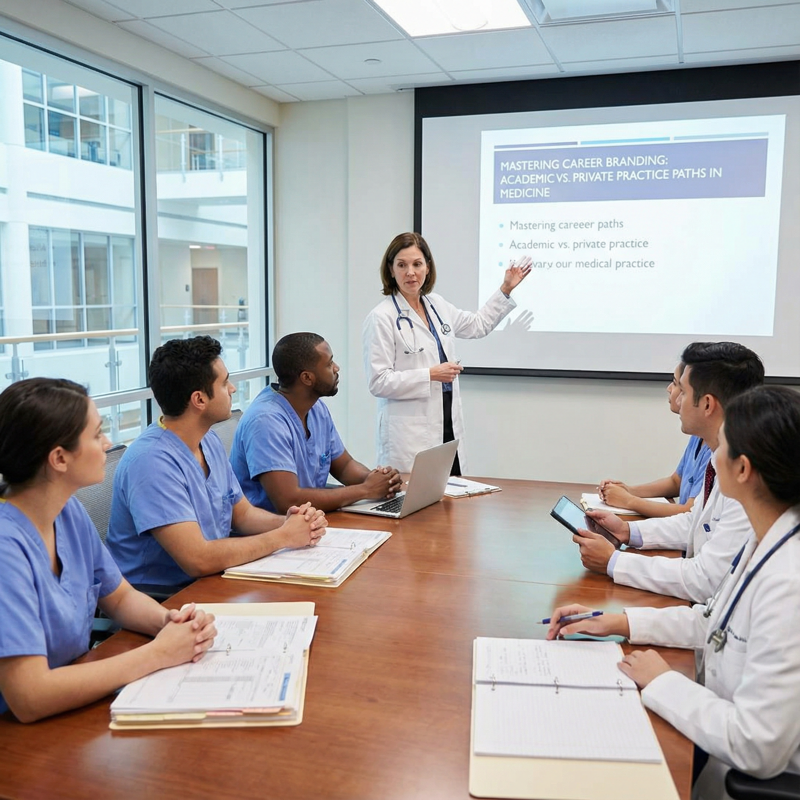 Academic physician teaching residents Academic physician teaching residents - Career Branding for Mastering Career Branding: Academic vs. Private Practice Paths in