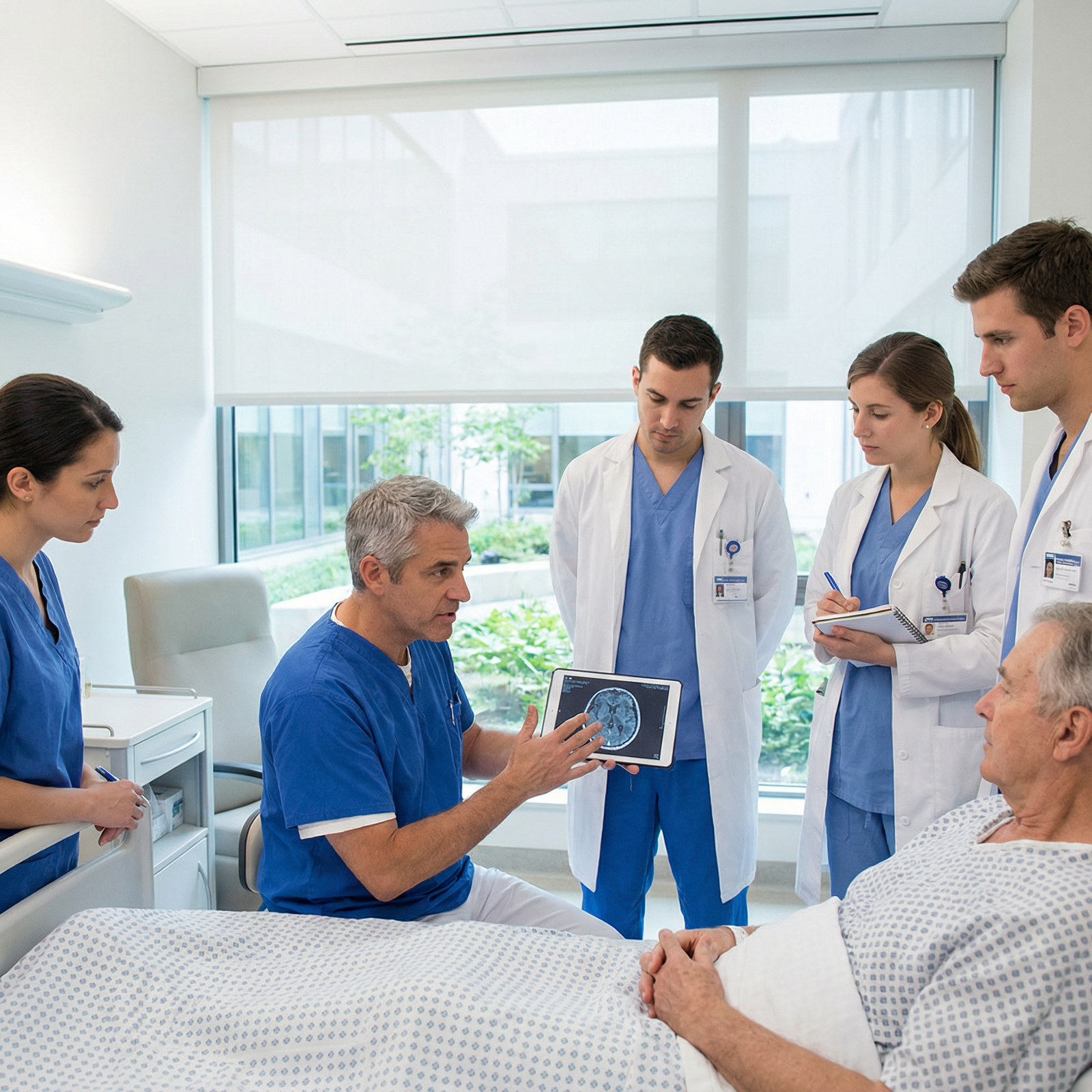 Academic medical team teaching at bedside - medical career for Navigating Your Medical Career: Academic vs. Private Practice