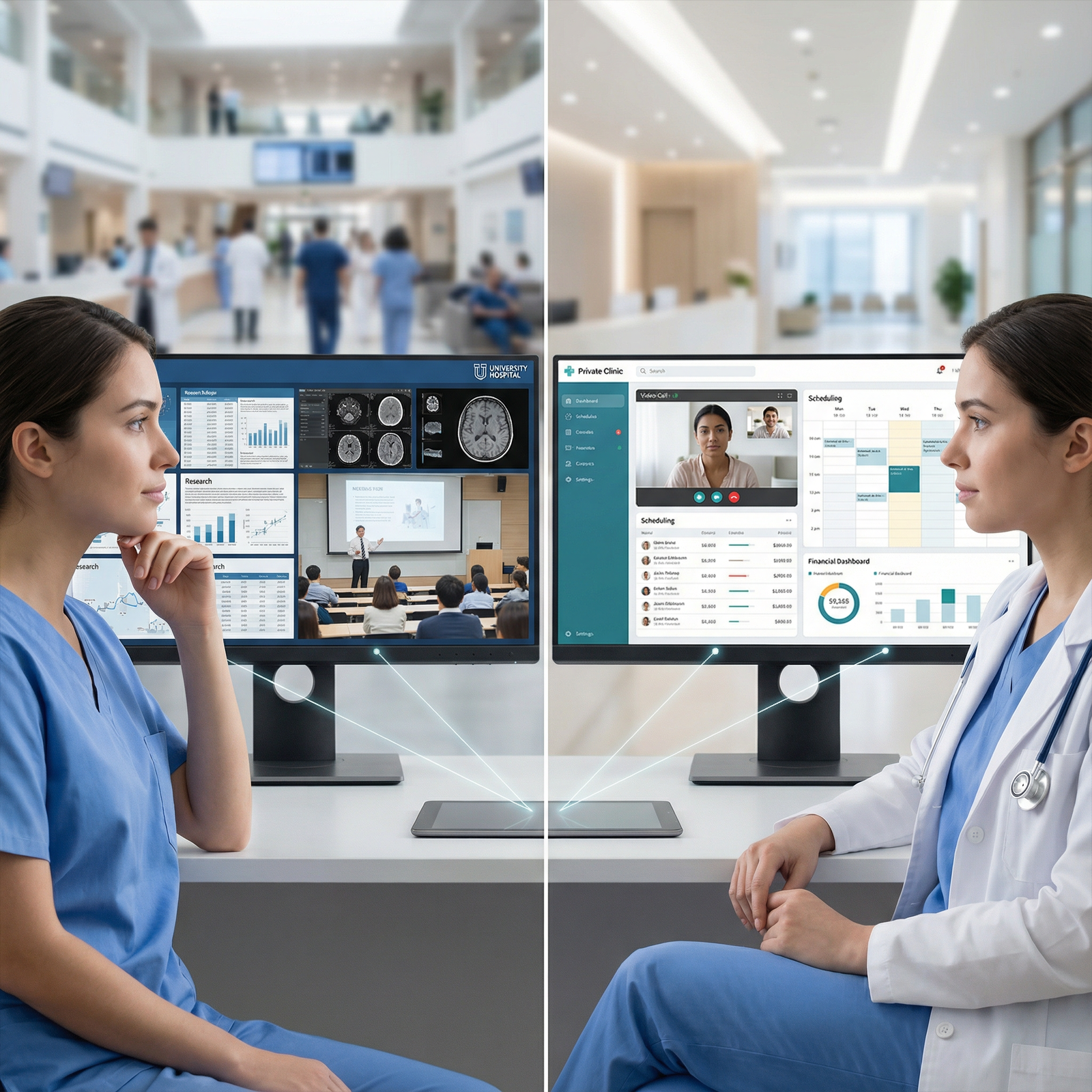 Physician evaluating career options between academic medicine and private practice - Healthcare Careers for Navigating Health