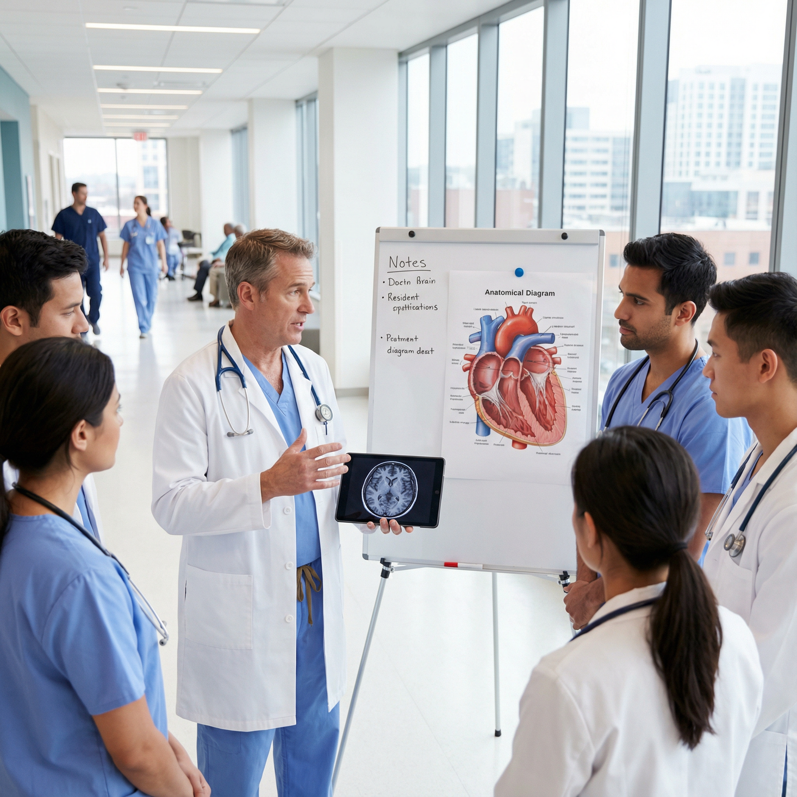 Academic physician teaching residents and medical students on hospital rounds - Residency Transition for Navigating Your Resi