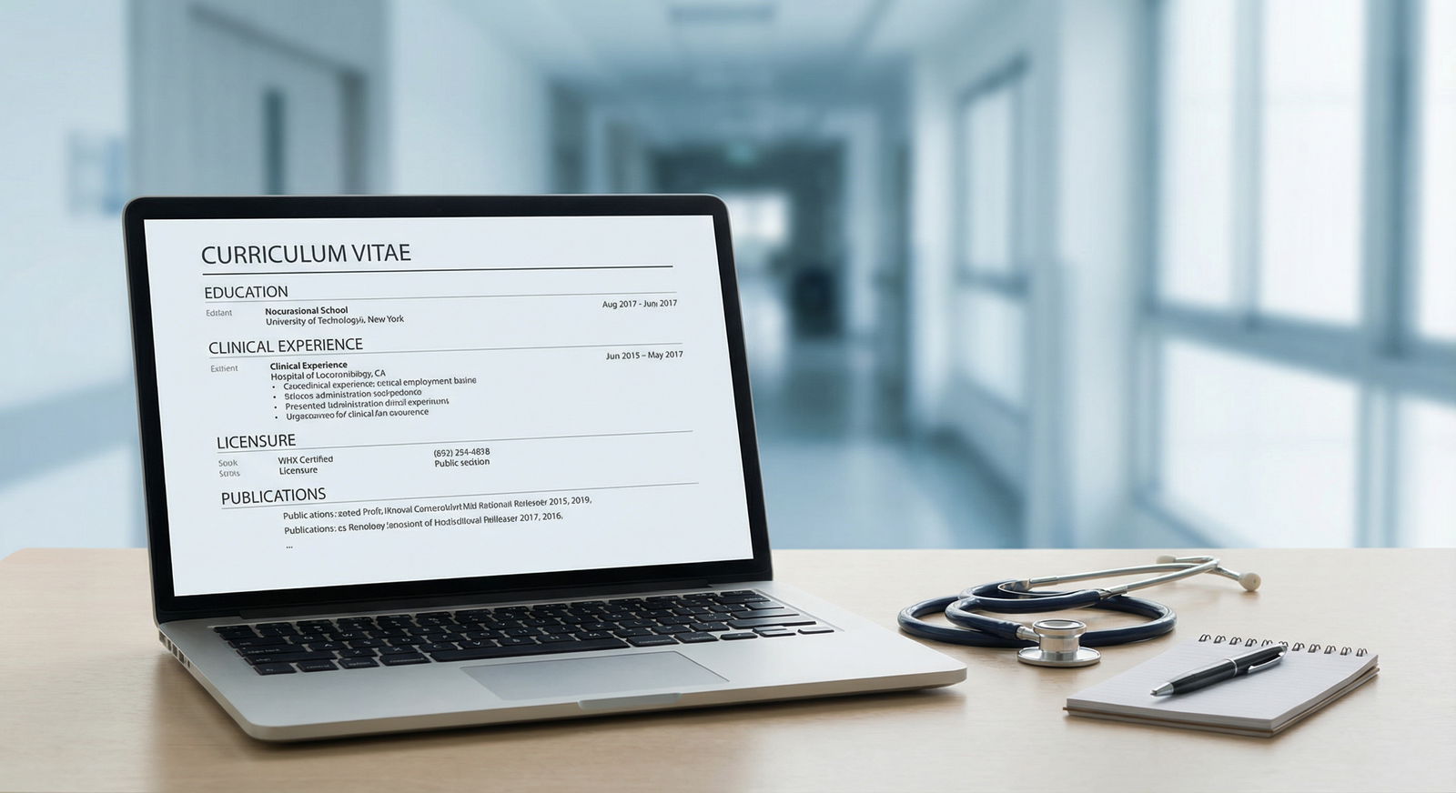 Sample physician CV layout on laptop - CV Writing for Essential CV Writing Tips for New Physicians Entering the Job Market