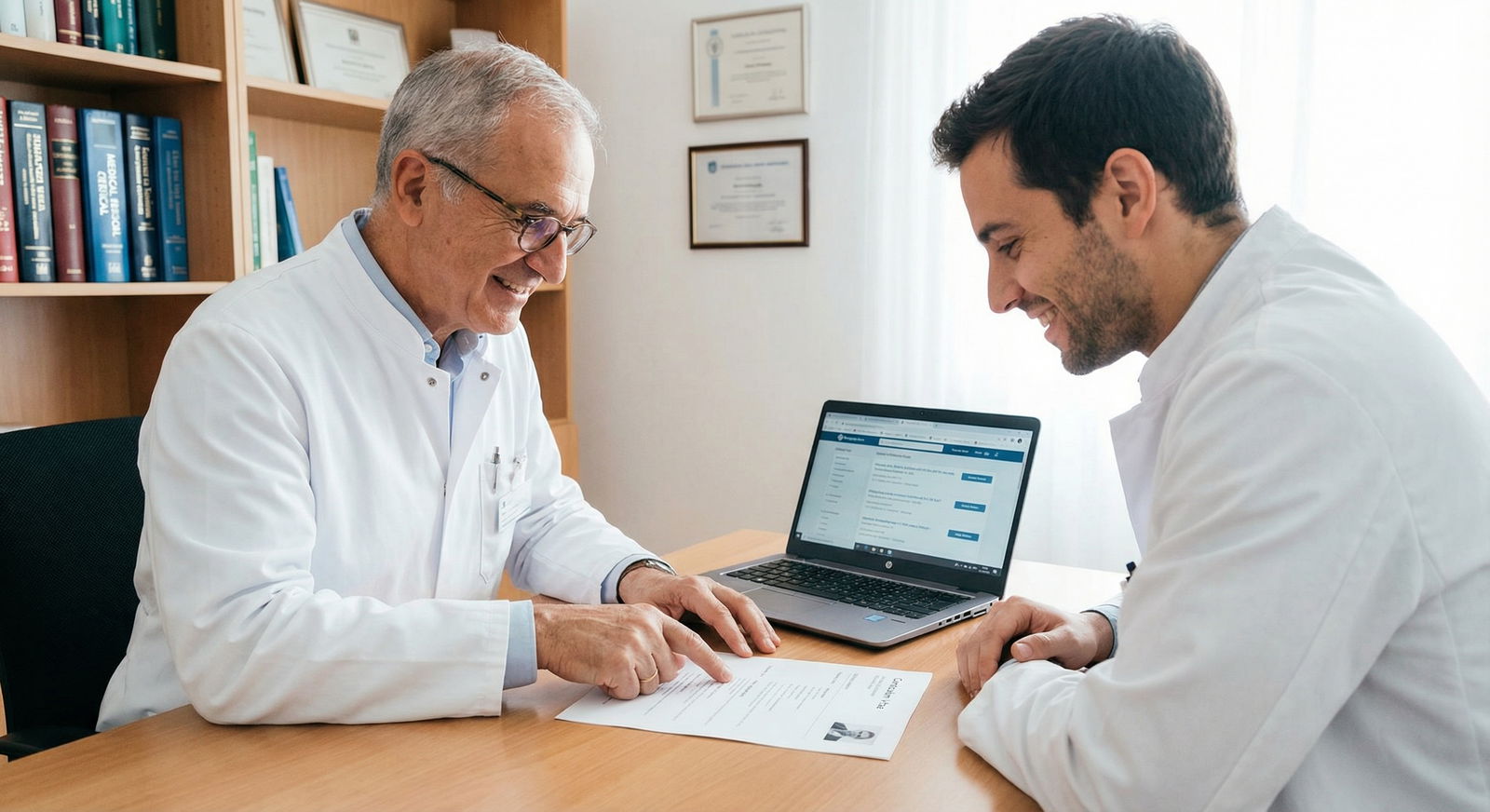 New physician discussing job opportunities with a mentor - Job Search for Top 10 Job Search Strategies for New Physicians: Se