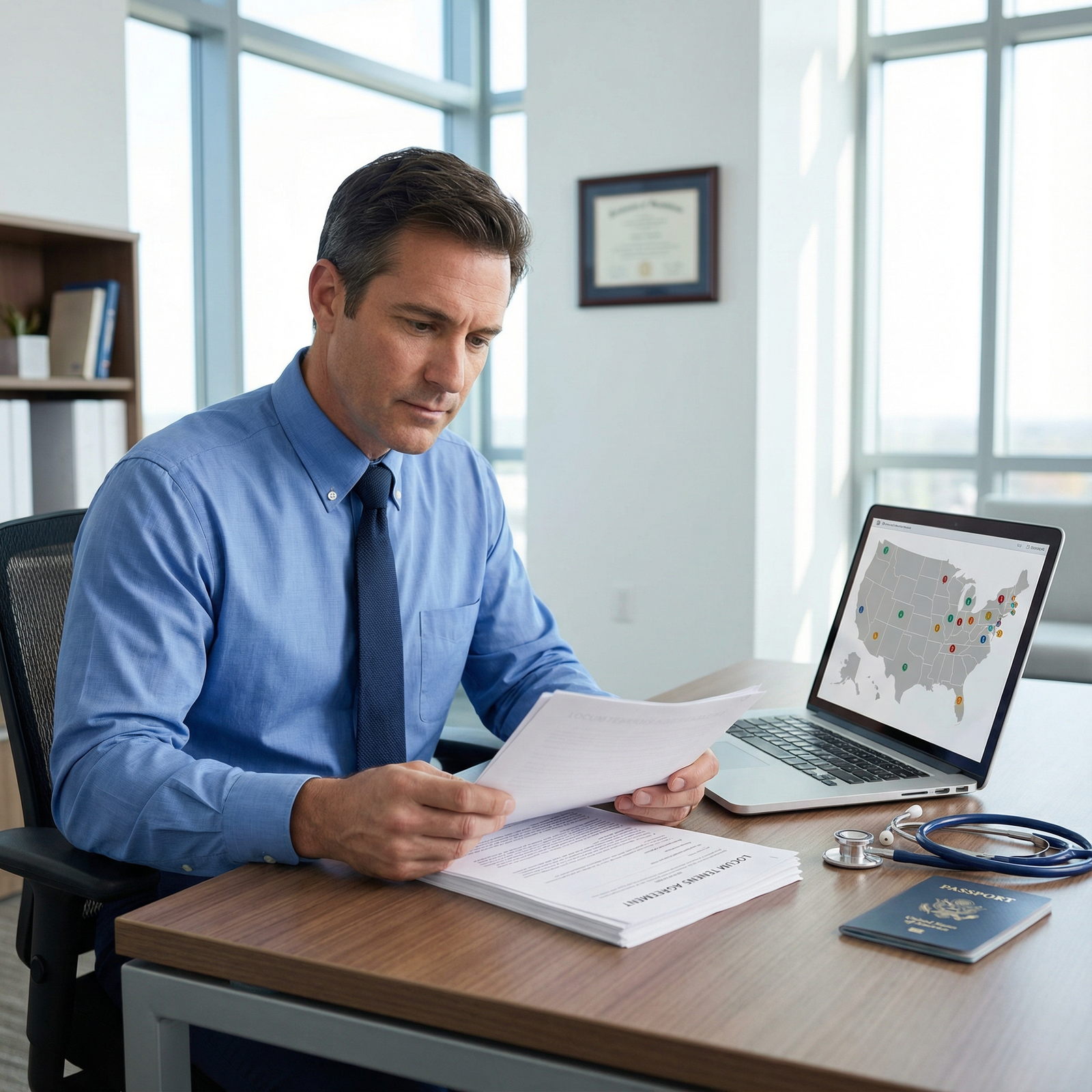 Physician reviewing locum tenens contracts and travel options - Locum Tenens for Unlocking Locum Tenens: Top Benefits & Drawb