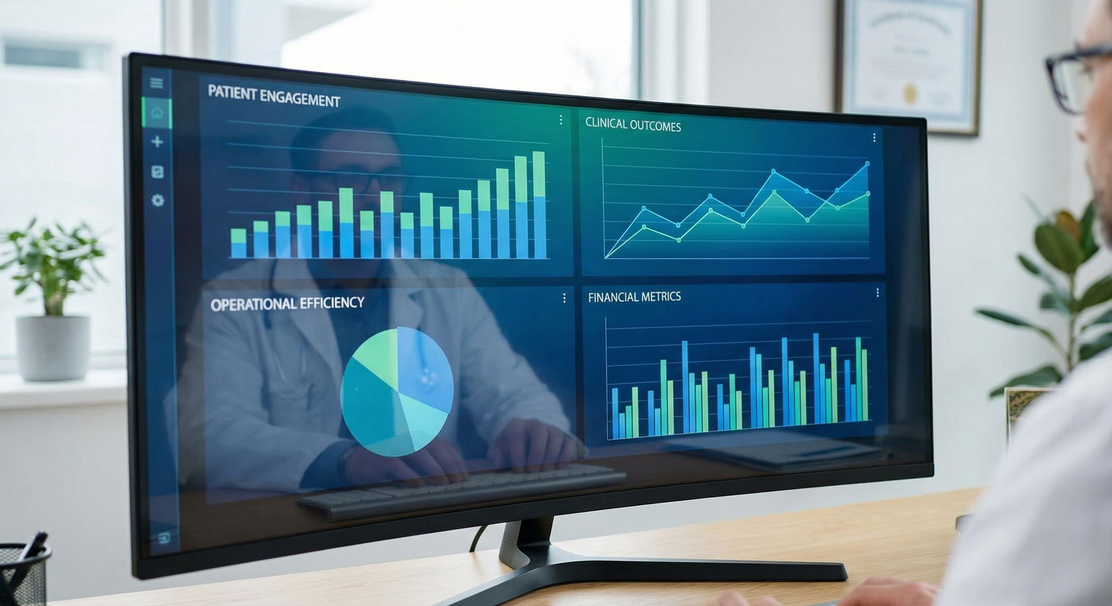 Digital dashboard showing healthcare startup performance metrics Digital dashboard showing healthcare startup performance metrics - Data Analytics for Unlocking Physician Innovation: Using D