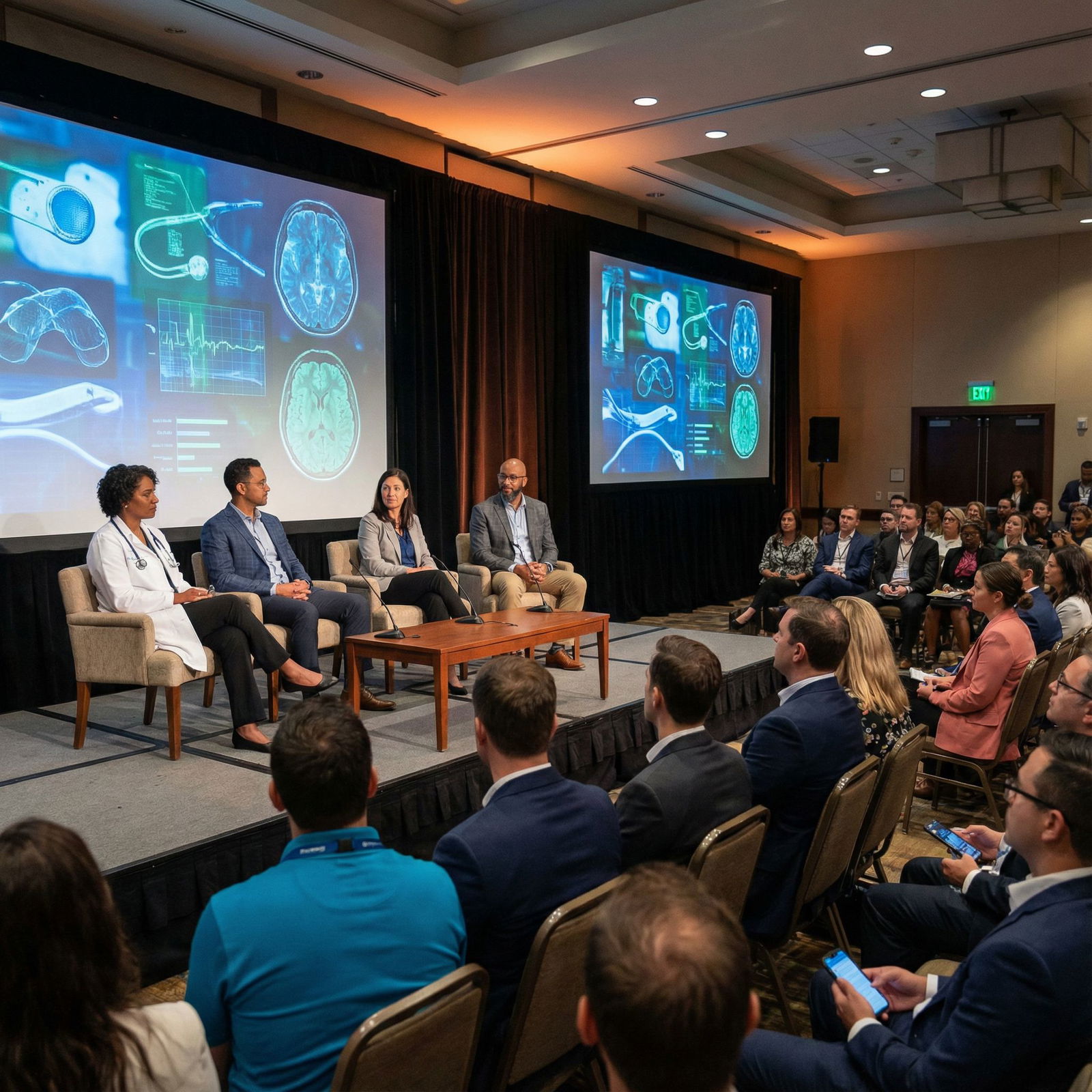 Panel discussion at a digital health conference featuring physicians and startup founders Panel discussion at a digital health conference featuring physicians and startup founders - Networking for Unlocking Opportun