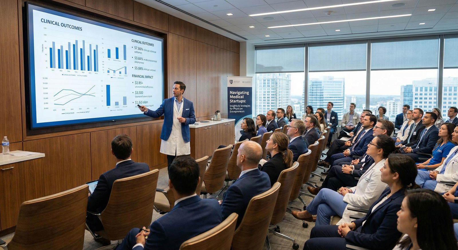 Physician founder presenting medical startup outcomes data Physician founder presenting medical startup outcomes data - Medical Startups for Navigating Medical Startups: Insights & Str