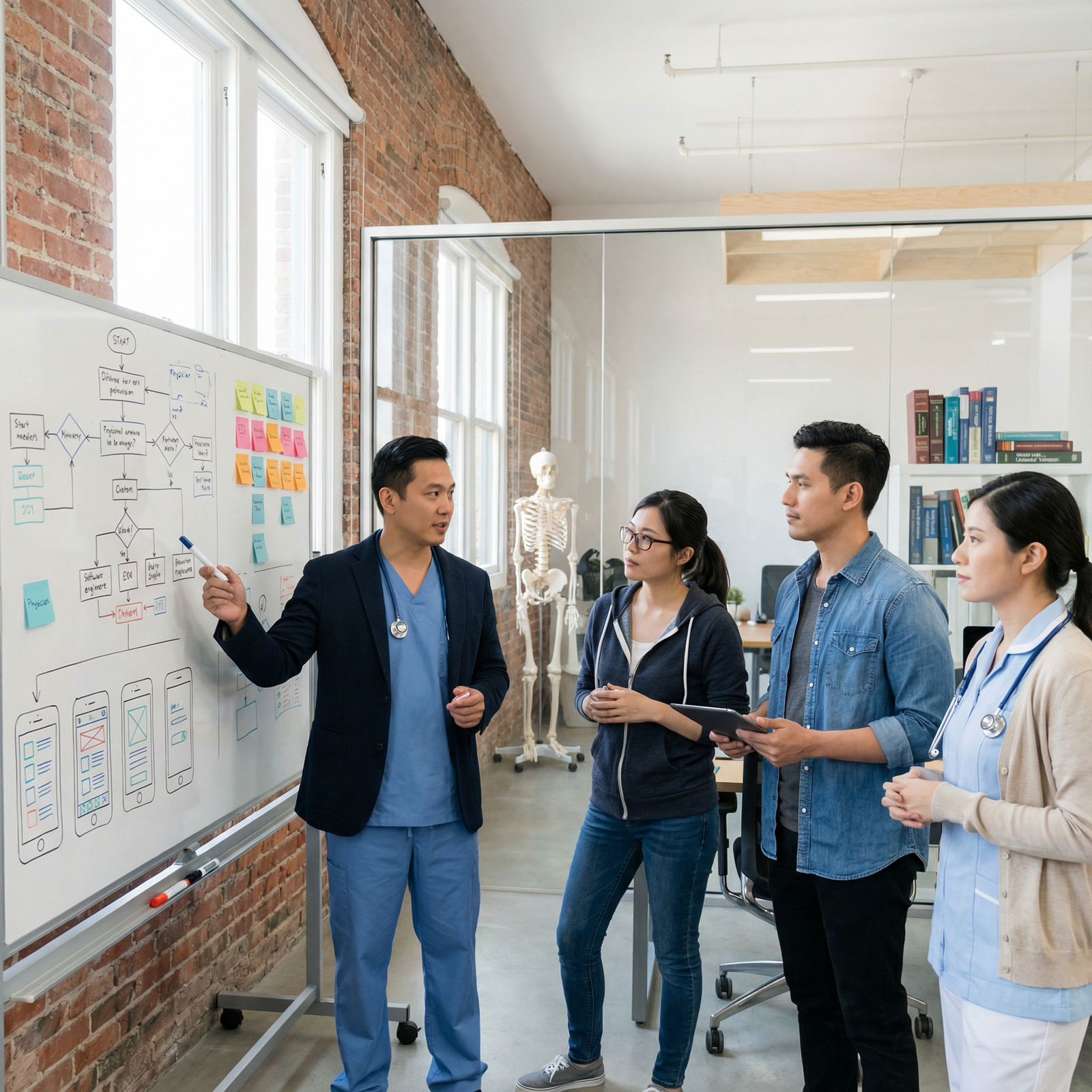 Physician founder mapping clinical workflows with a multidisciplinary team Physician founder mapping clinical workflows with a multidisciplinary team - Medical Startups for Empower Your Career: Innova