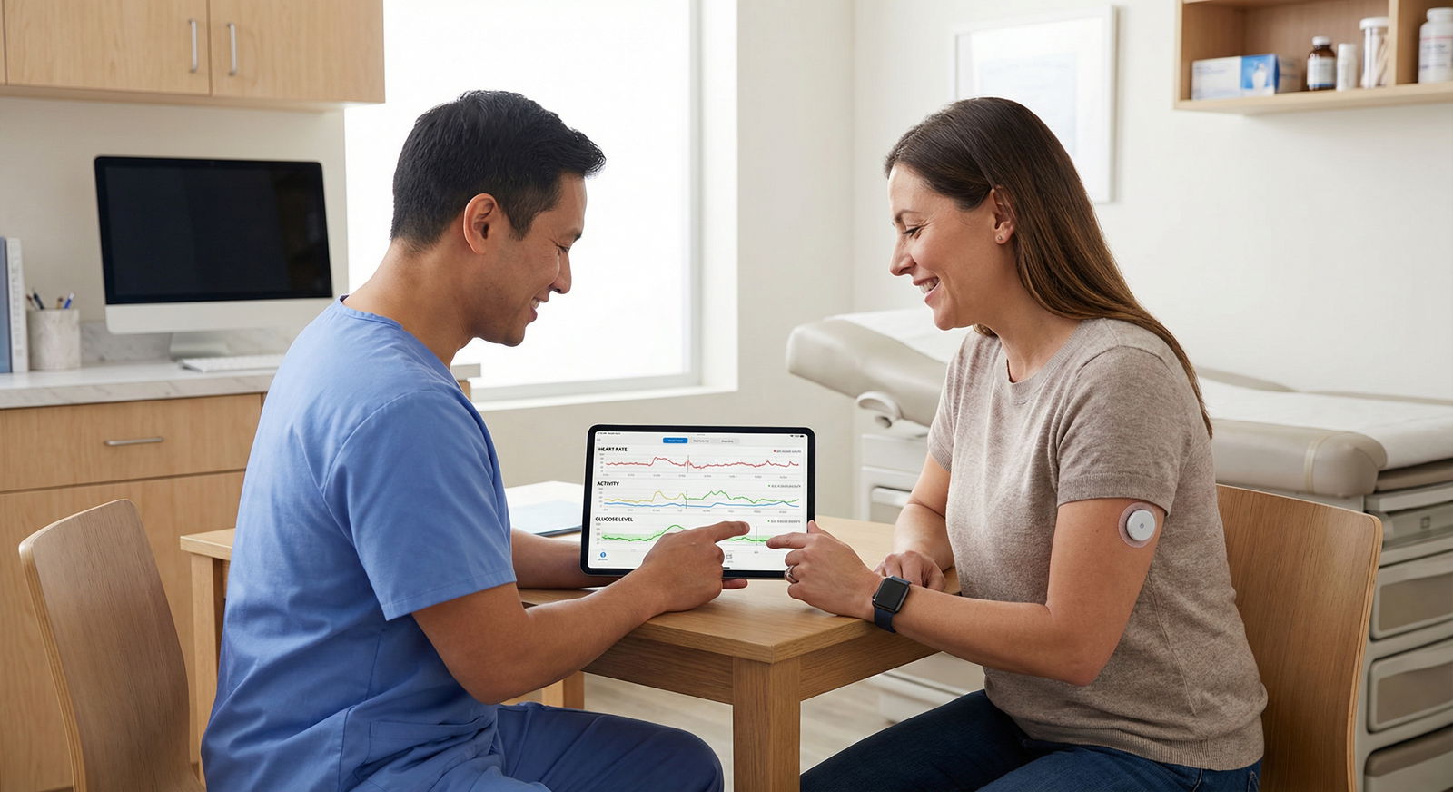 Clinician discussing wearable health data with a patient - Wearable Technology for Transforming Patient Care: The Impact of W