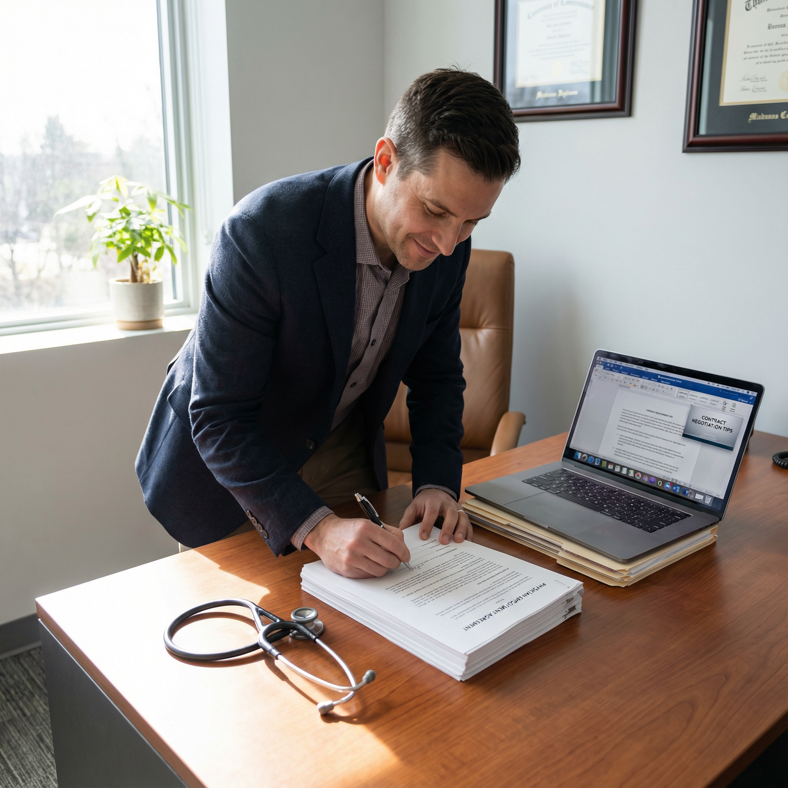 Physician signing employment contract after successful negotiation Physician signing employment contract after successful negotiation - Physician Contracts for Mastering Physician Contract Neg