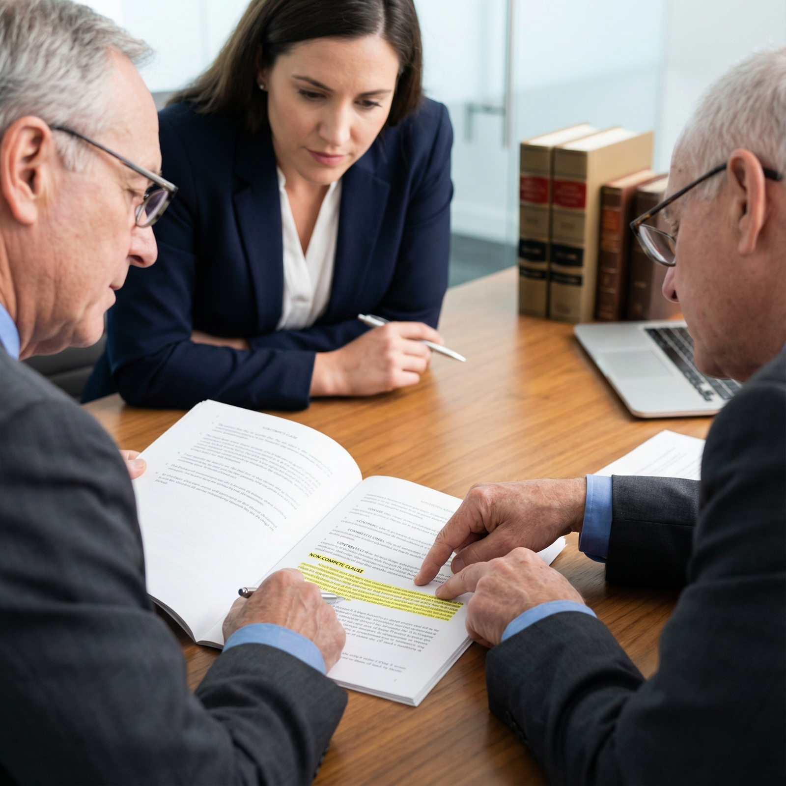 Physician and attorney discussing non-compete clause Physician and attorney discussing non-compete clause - Physician Contracts for Essential Contract Clauses Every Physician Mus