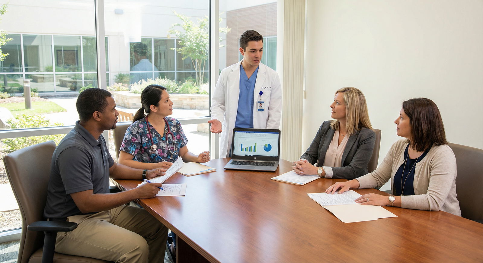 Physician leading a diverse healthcare team meeting in a modern clinic - Healthcare Staffing for Strategic Healthcare Staffin
