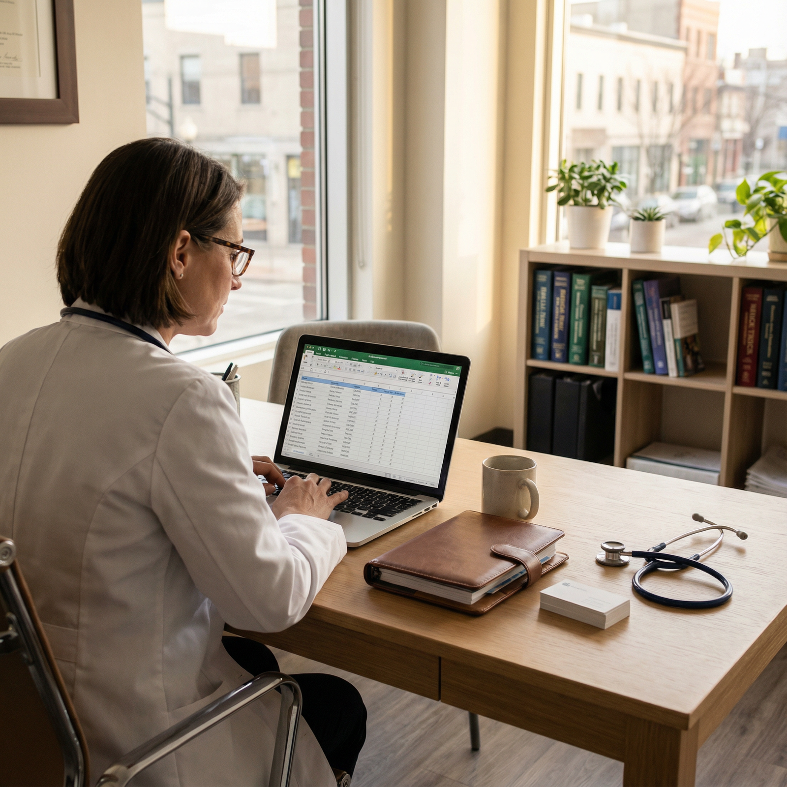 Physician reviewing networking contacts and planning follow-up Physician reviewing networking contacts and planning follow-up - Networking for Effective Networking Strategies for New Medic