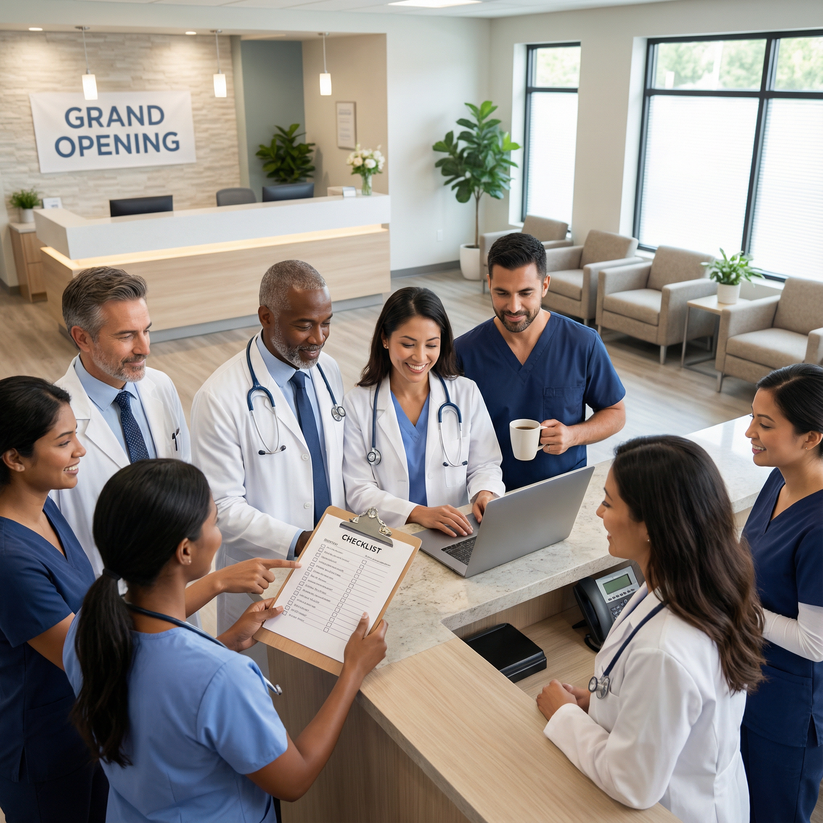 Physician team preparing for opening day at new private clinic Physician team preparing for opening day at new private clinic - Private Medical Clinic for Mastering Your Medical Practice: