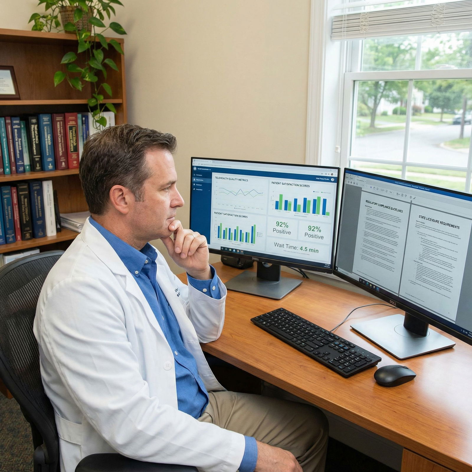 Physician addressing telemedicine challenges while reviewing virtual care analytics - Telemedicine for Unlocking Telemedicine