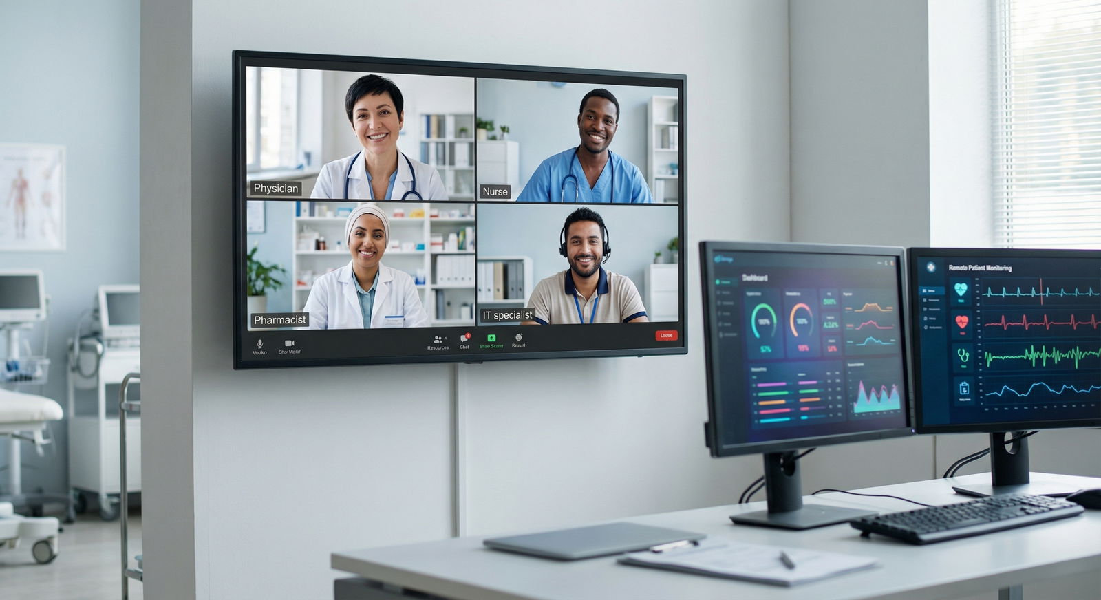 Multidisciplinary telehealth care team collaborating remotely - Telemedicine for Transforming Healthcare Careers: How Telemed