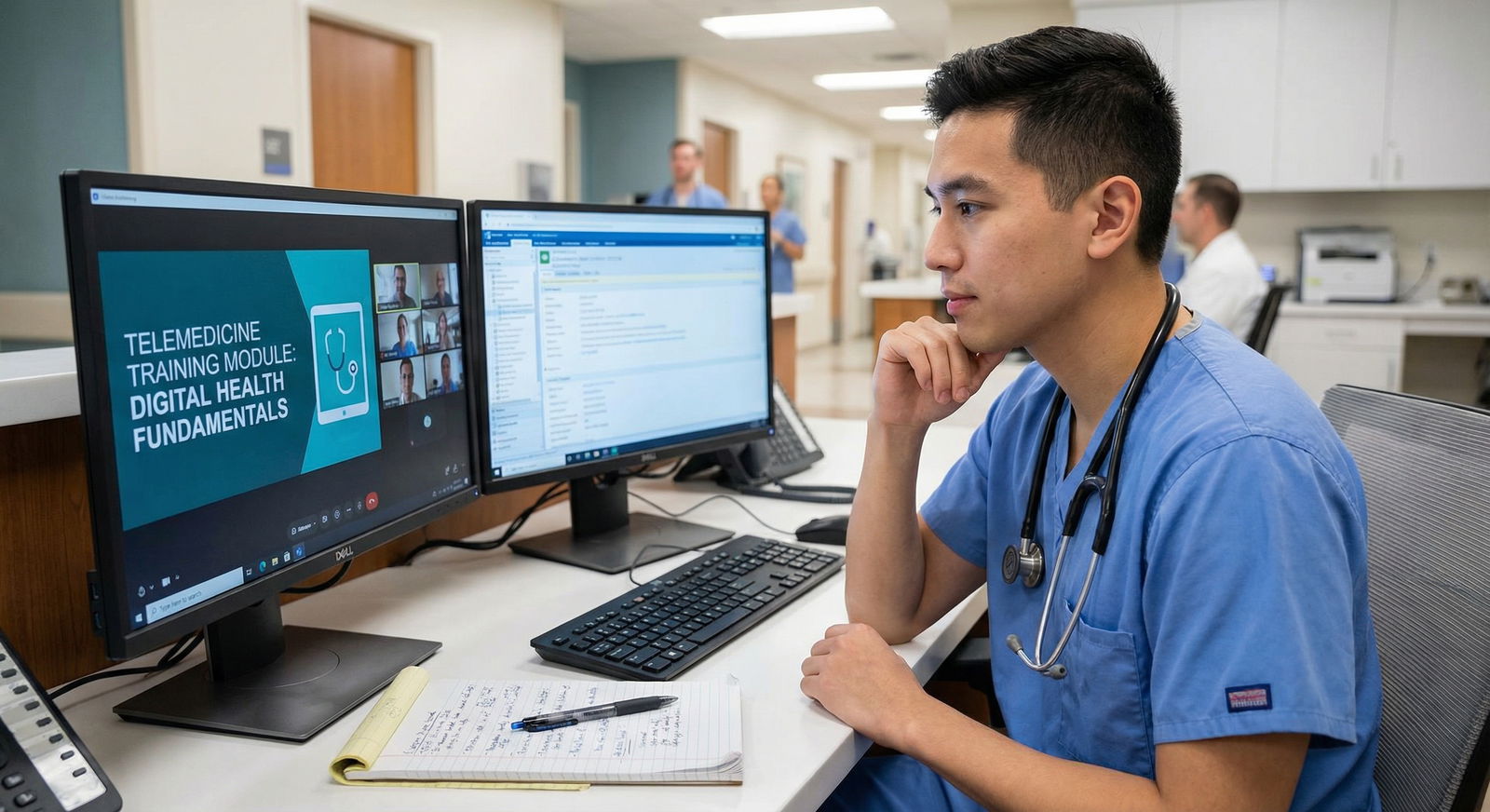 Resident physician preparing for telemedicine shift and reviewing digital tools - Telemedicine for Unlocking Your Future: Thr