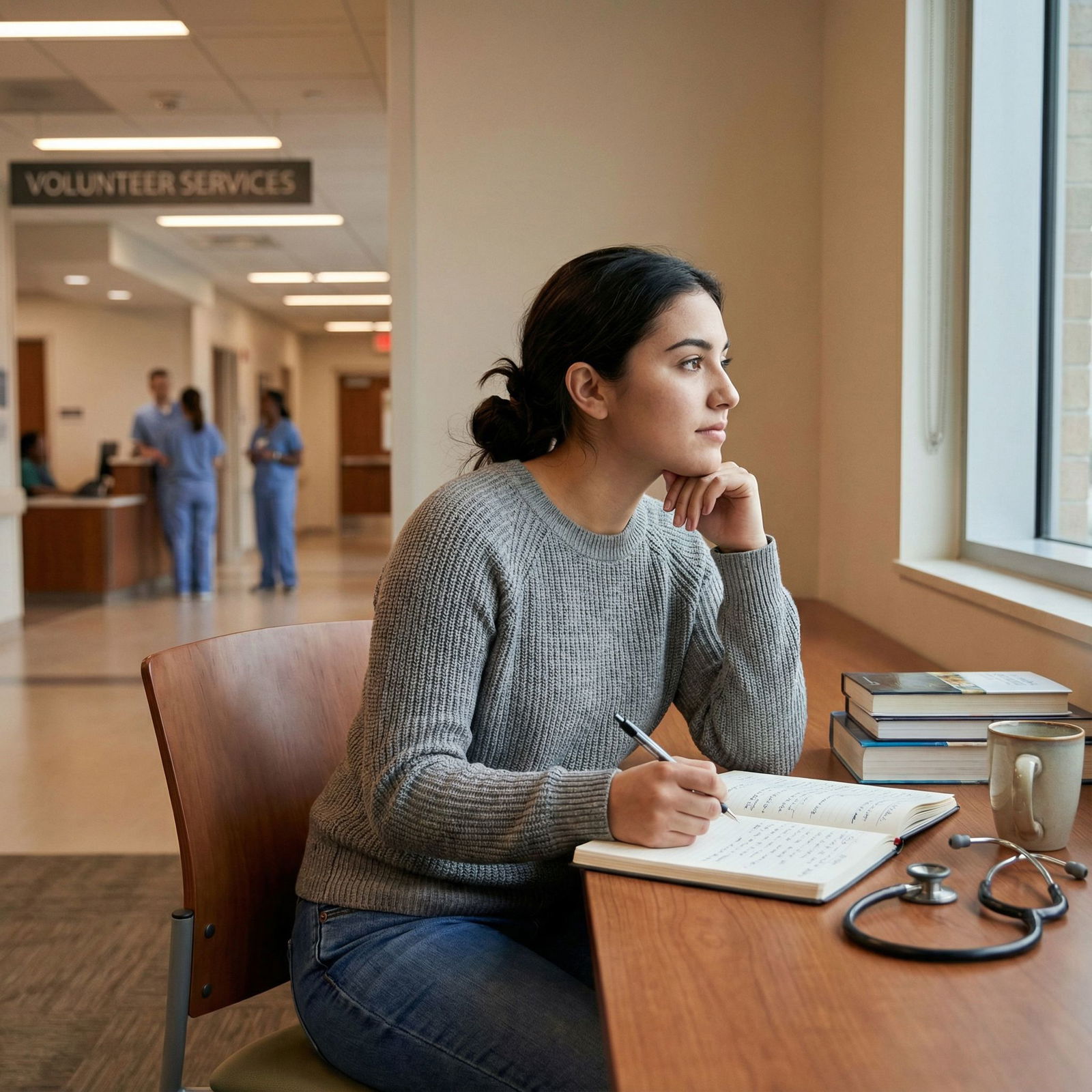 Medical student reflecting on clinical volunteering experiences while writing in a journal - Clinical Volunteering for Transf