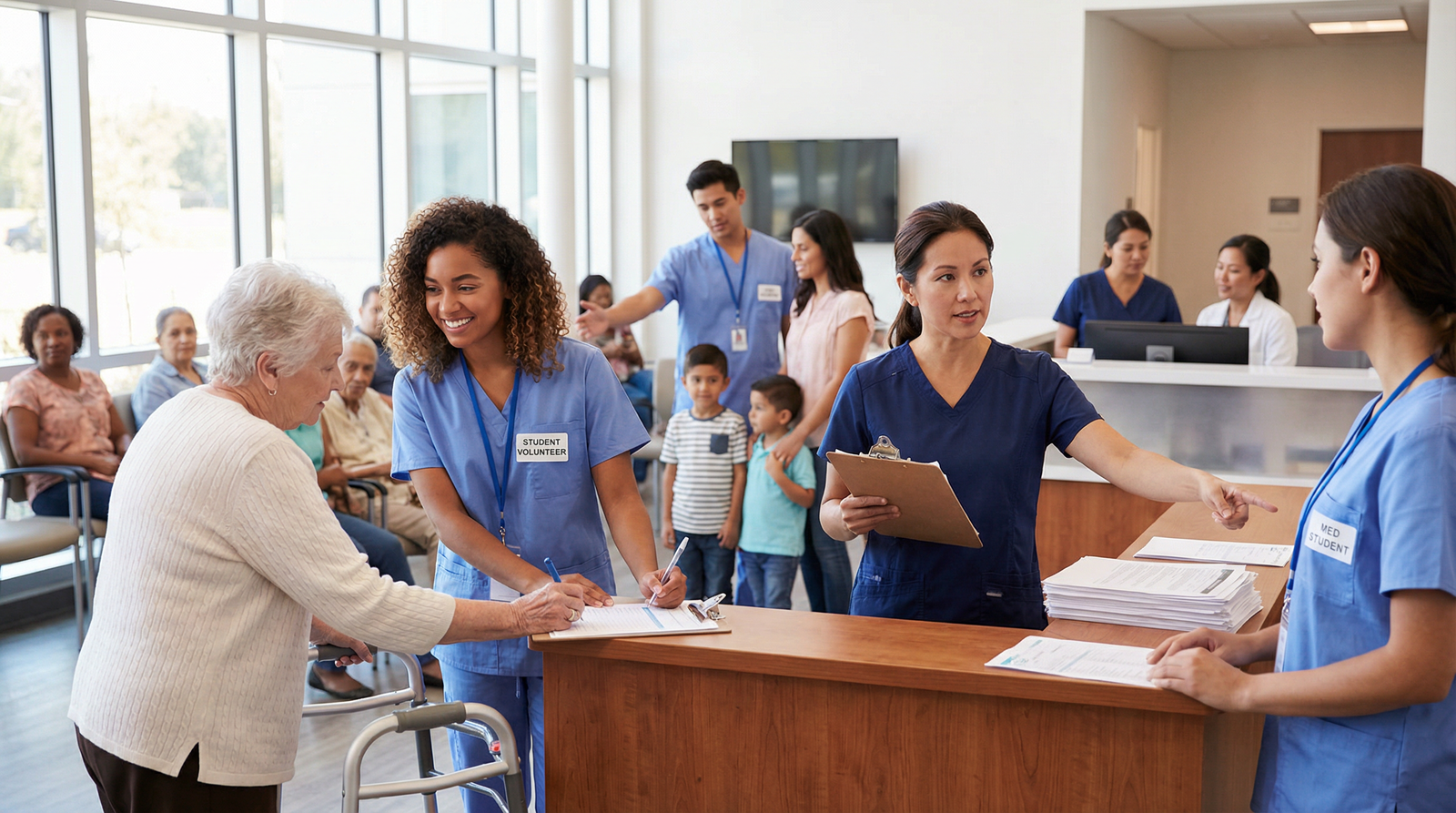 Volunteers assisting patients in a community health clinic - Clinical Volunteering for 7 Essential Clinical Volunteer Program