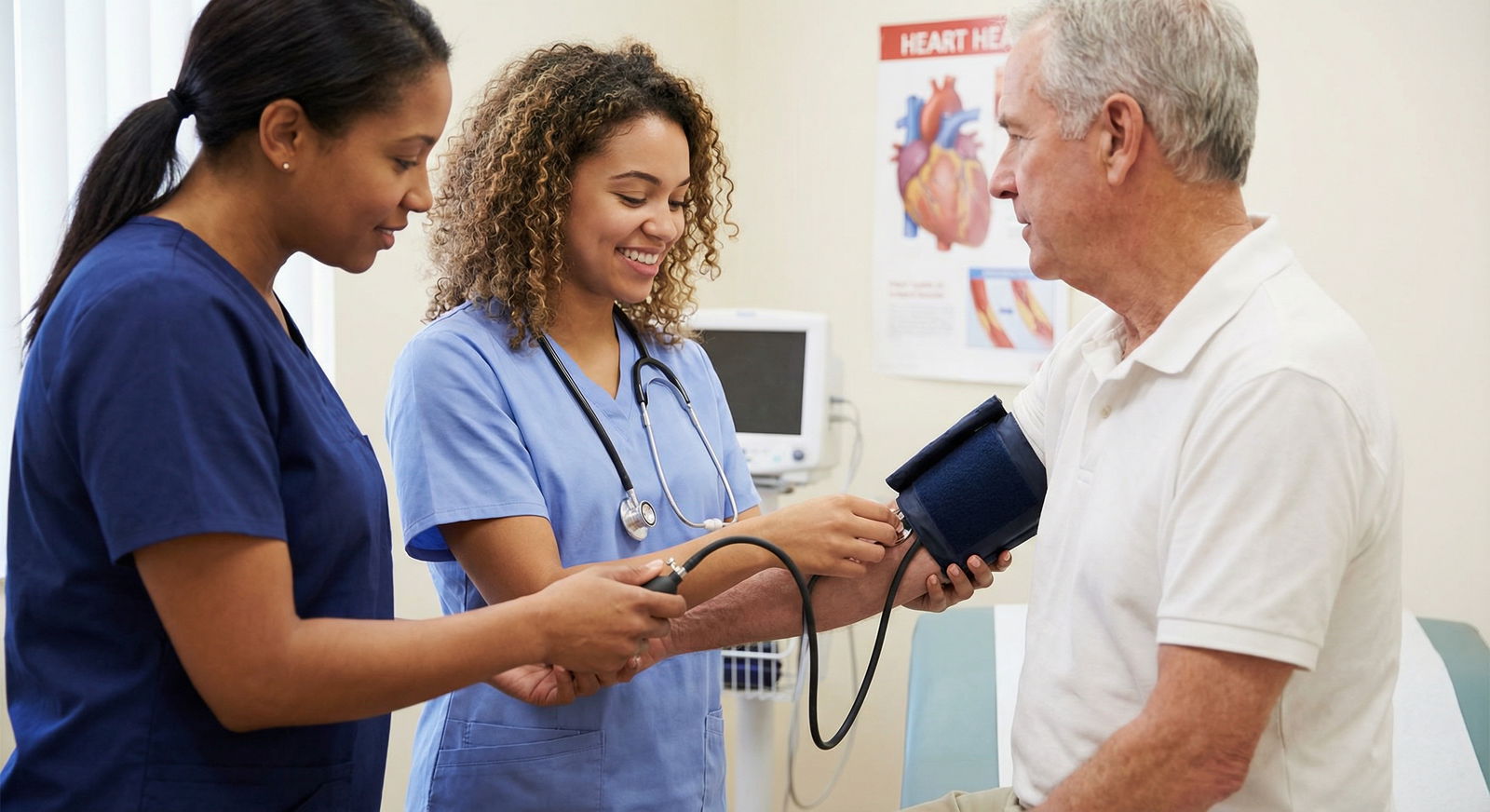 Volunteer assisting nurse with patient care in a community clinic - clinical volunteering for Unlocking Medical Potential: Th