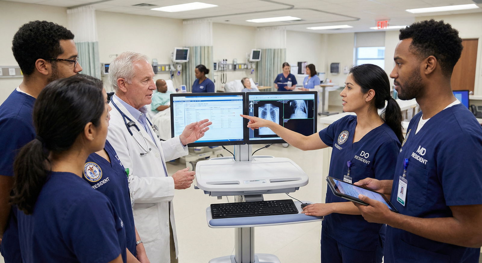 DO and MD residents collaborating during inpatient rounds - Residency for Maximizing Residency & Fellowship Success: A Guide