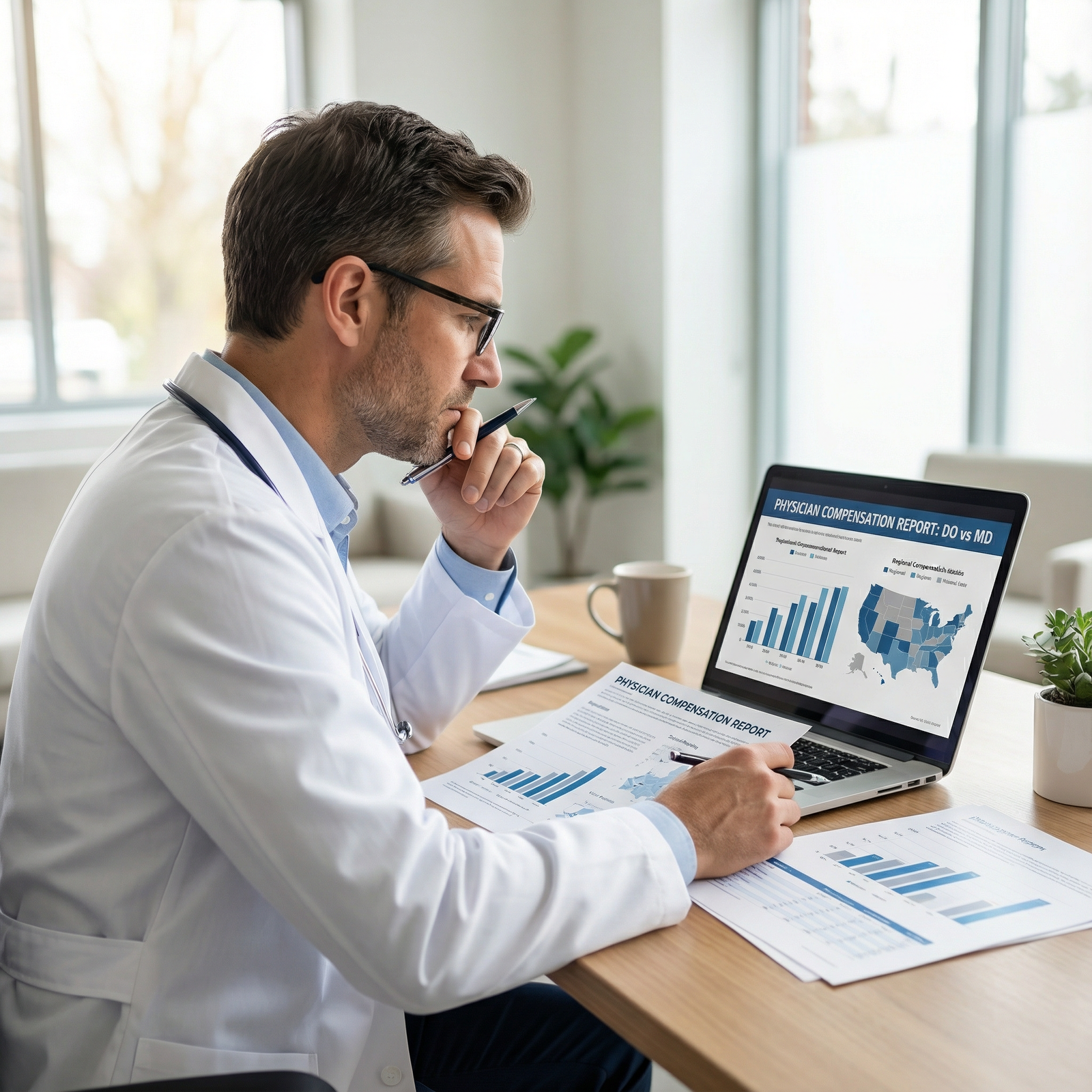 Physician reviewing salary data and specialty choices - DO vs MD for Salary Insights: DO vs MD - What Every Medical Student S