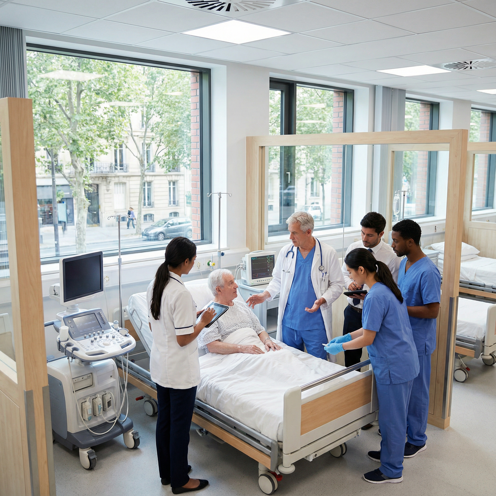 European teaching hospital ward with international medical trainees - Medical Education for Unlocking Medical Education in Eu