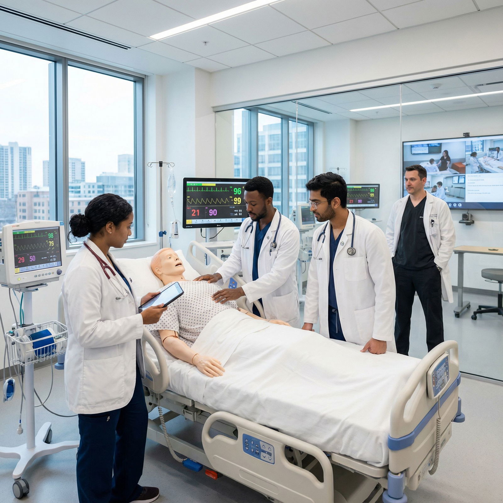 Medical students in simulation lab during clinical skills training - International Medical School for Essential Checklist for