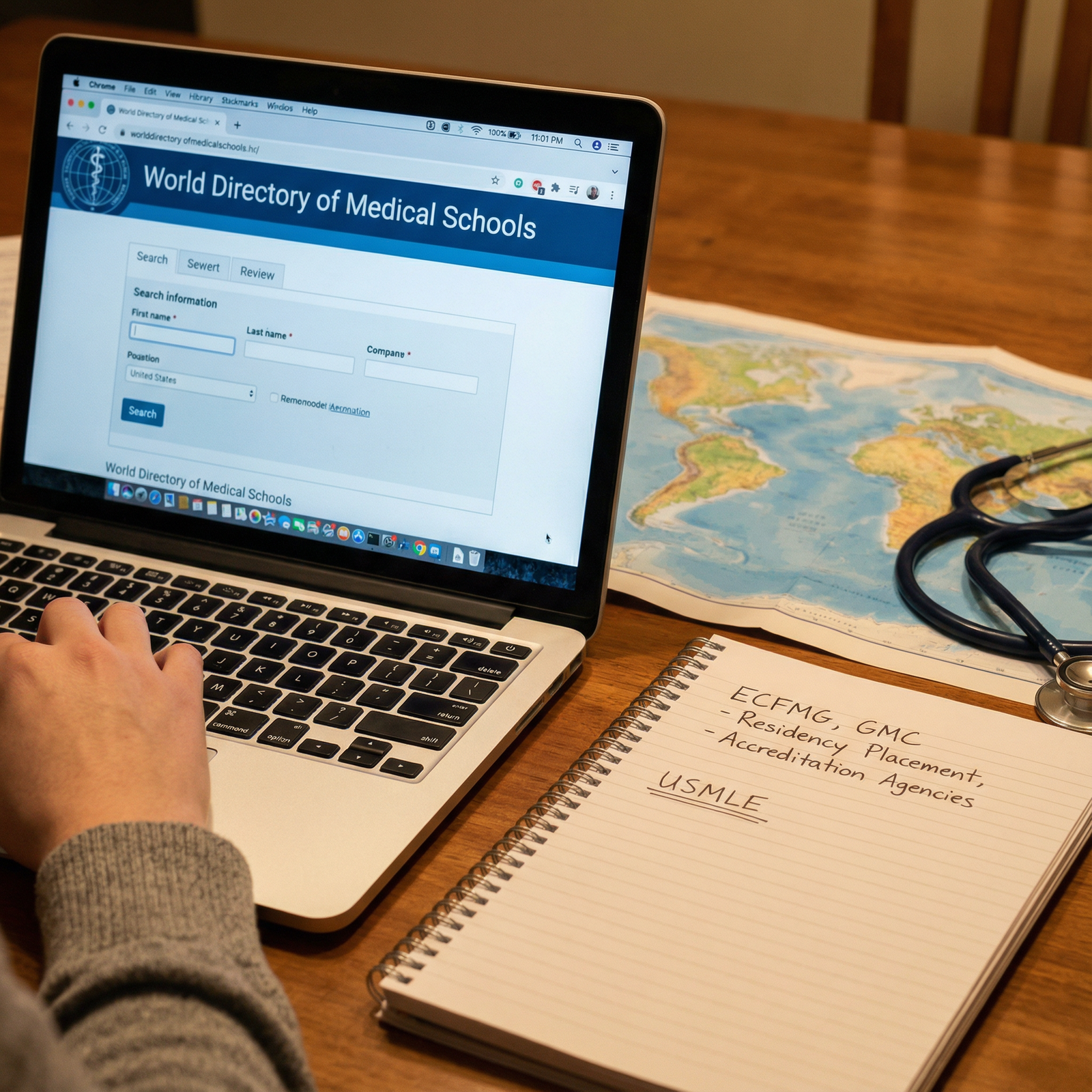 Student researching medical school accreditation and global residency options Student researching medical school accreditation and global residency options - Medical Education for Navigating Accreditatio