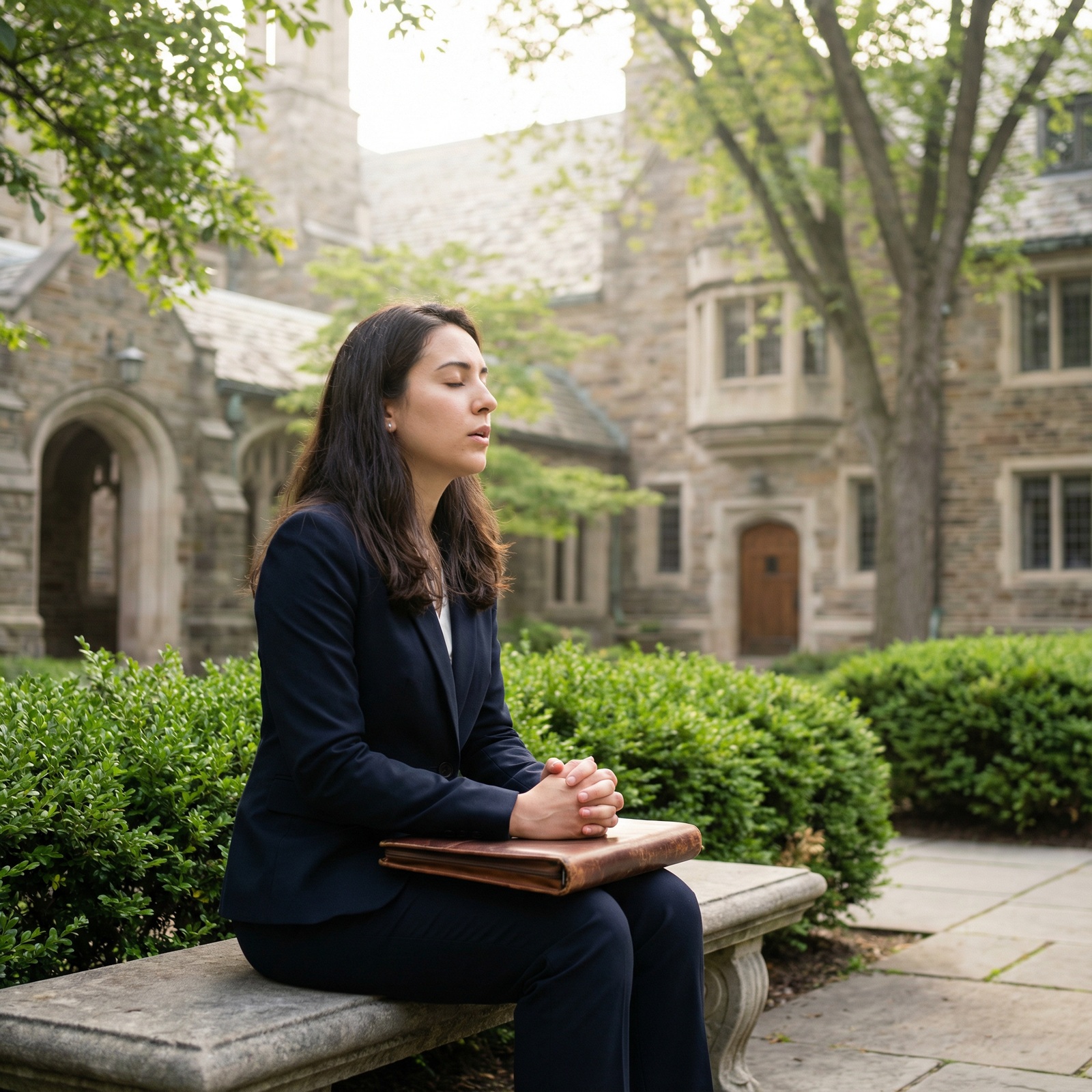 Medical school applicant practicing mindfulness before an interview - Medical School for Mastering Medical School Interviews: