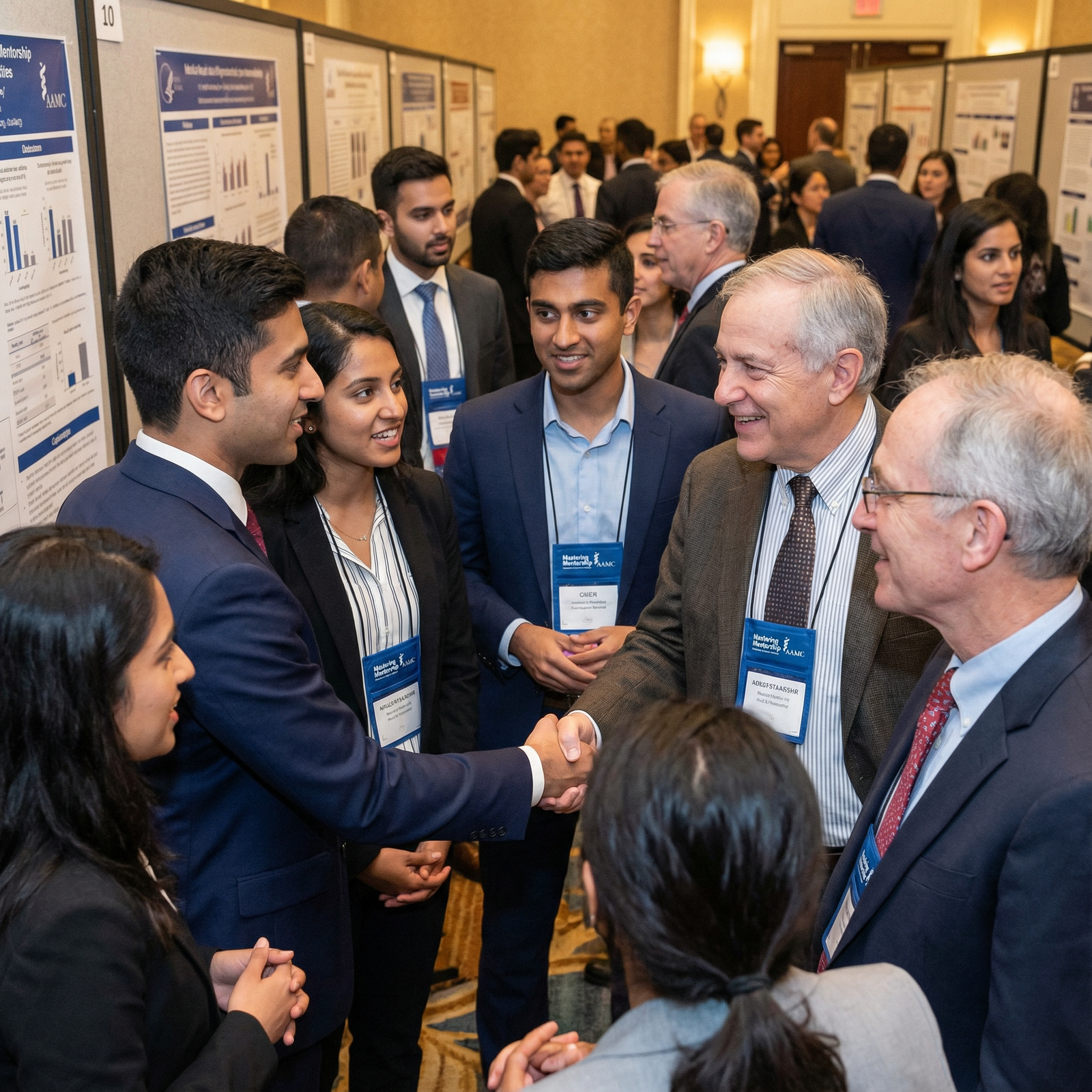 Medical students networking with physicians at a professional conference - Mentorship for Mastering Mentorship: Secure Powerf