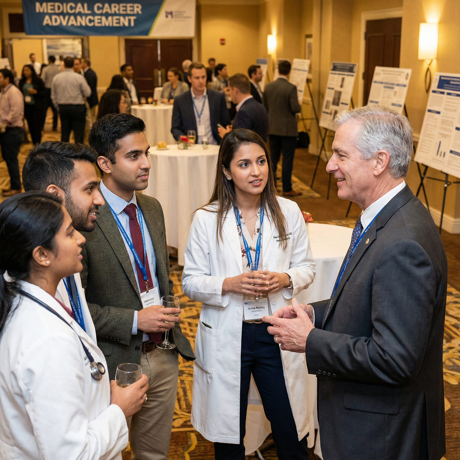Medical residents networking and discussing career development Medical residents networking and discussing career development - Mentorship for Maximize Your Medical Career: The Power of Me