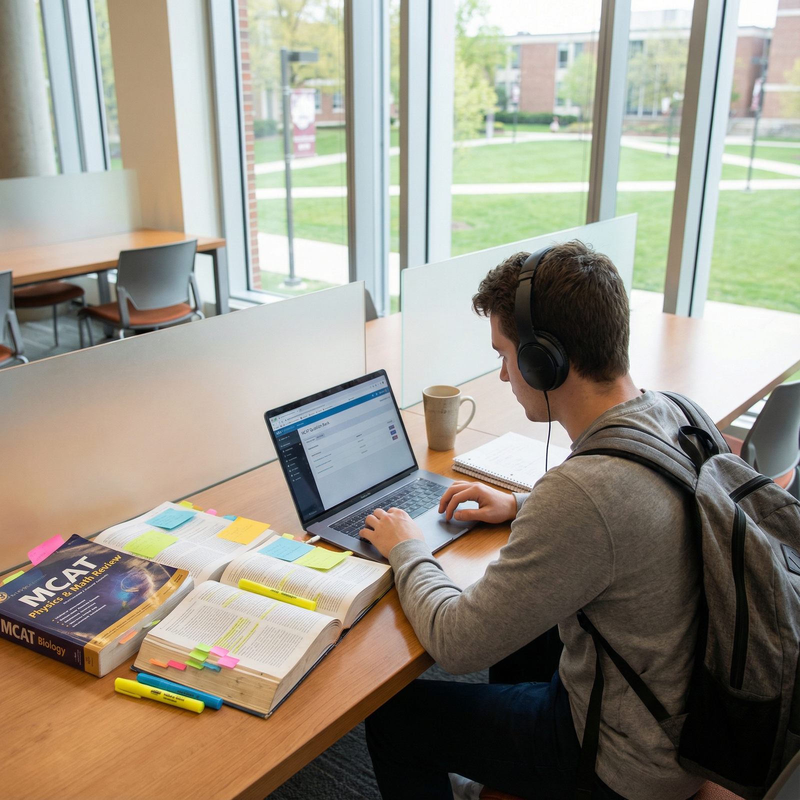 MCAT student using question bank on laptop alongside textbooks - MCAT Preparation for Top 5 MCAT Preparation Resources for Me