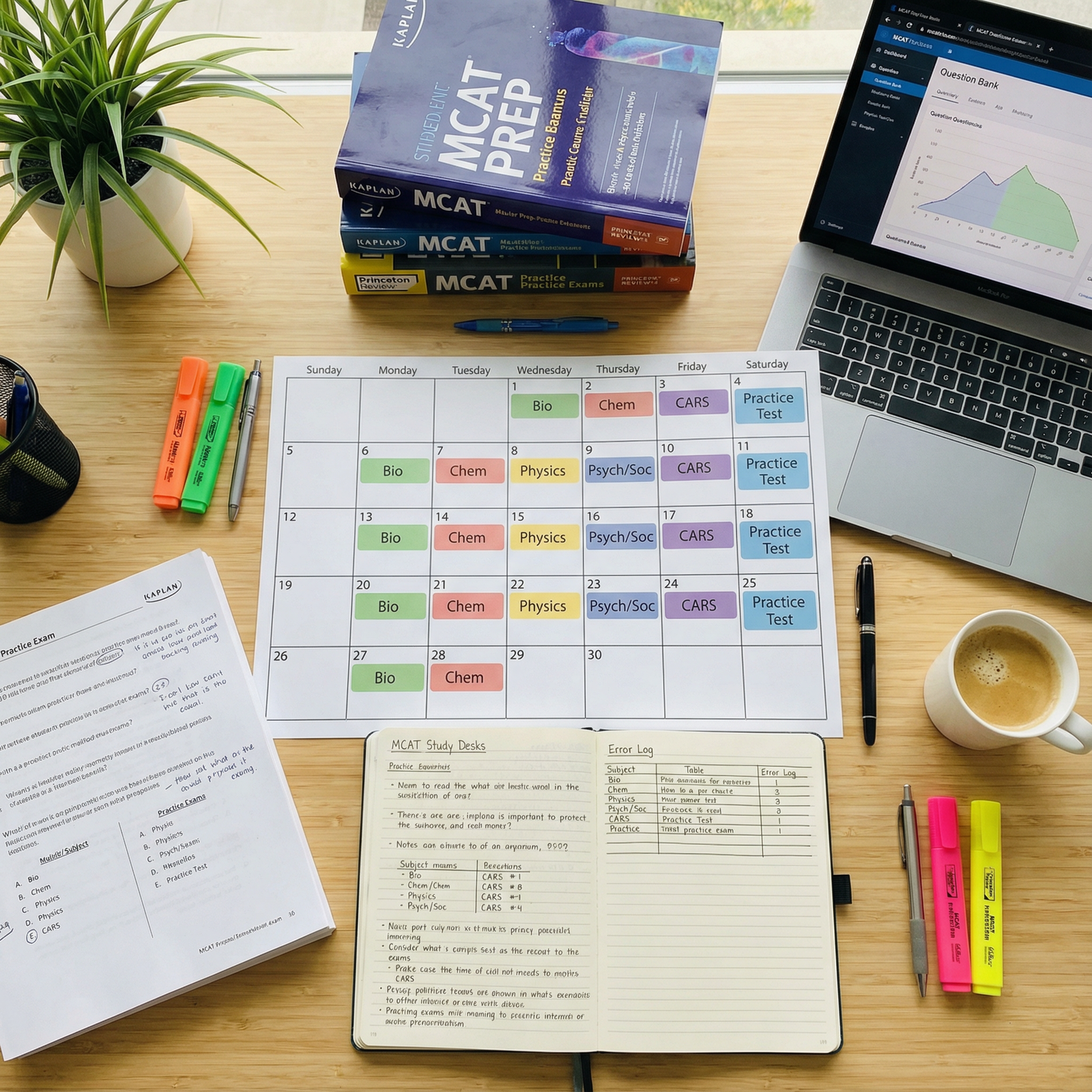 Organized 30-day MCAT study plan with calendar and materials - MCAT Preparation for 30-Day MCAT Preparation: Proven Technique