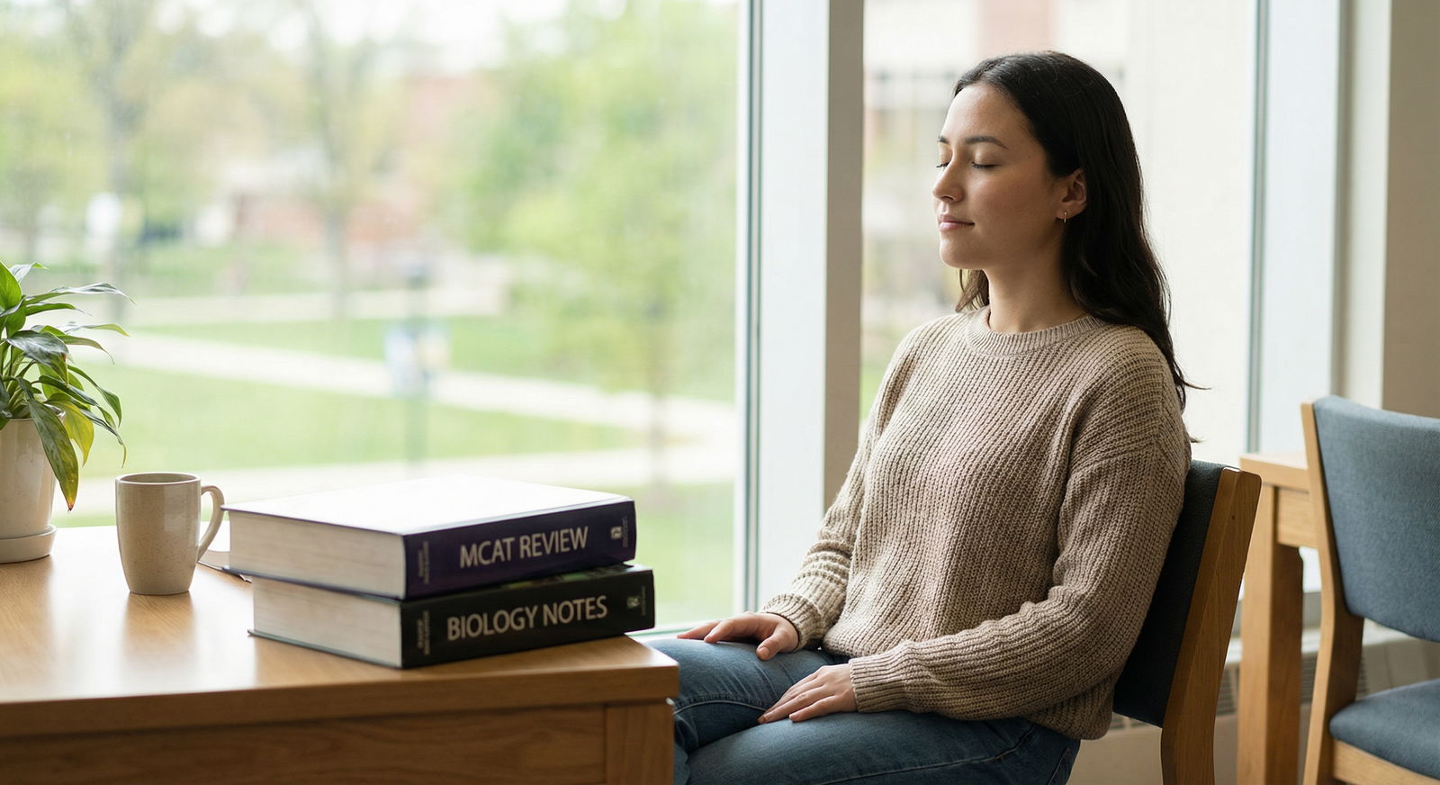 Stressed student practicing relaxation techniques before exam - MCAT Preparation for Top MCAT Preparation Mistakes and How to