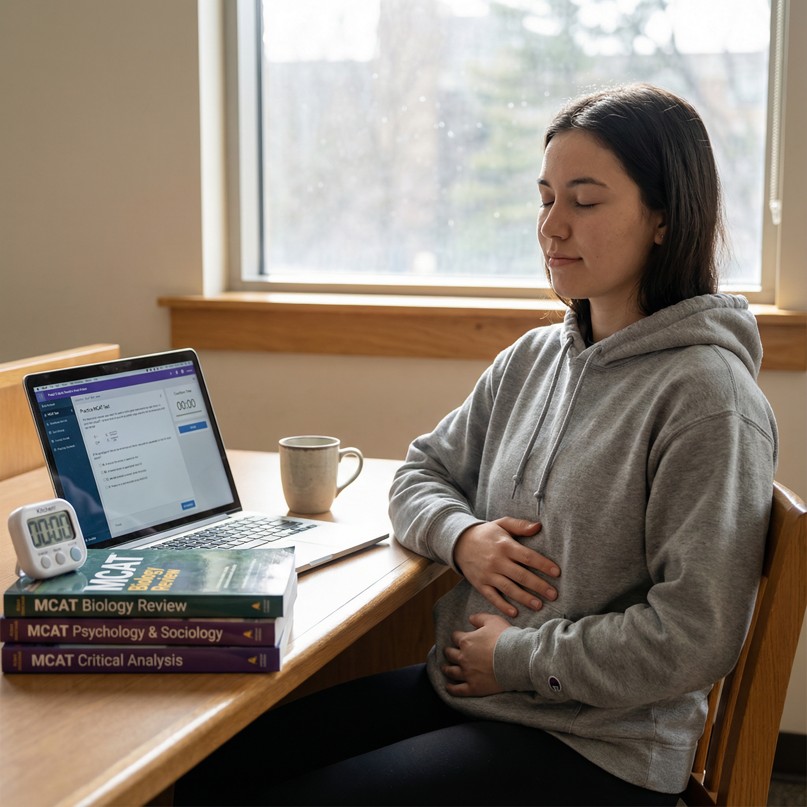 Student using mindfulness and breathing exercises during MCAT practice - MCAT preparation for Mastering MCAT Anxiety: Mindful