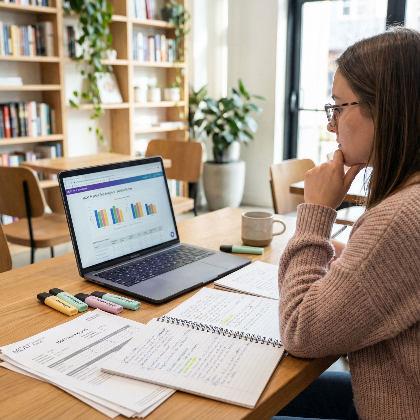 Premed student reviewing MCAT practice test results - MCAT preparation for Master Your MCAT: Crafting a Winning Study Routine