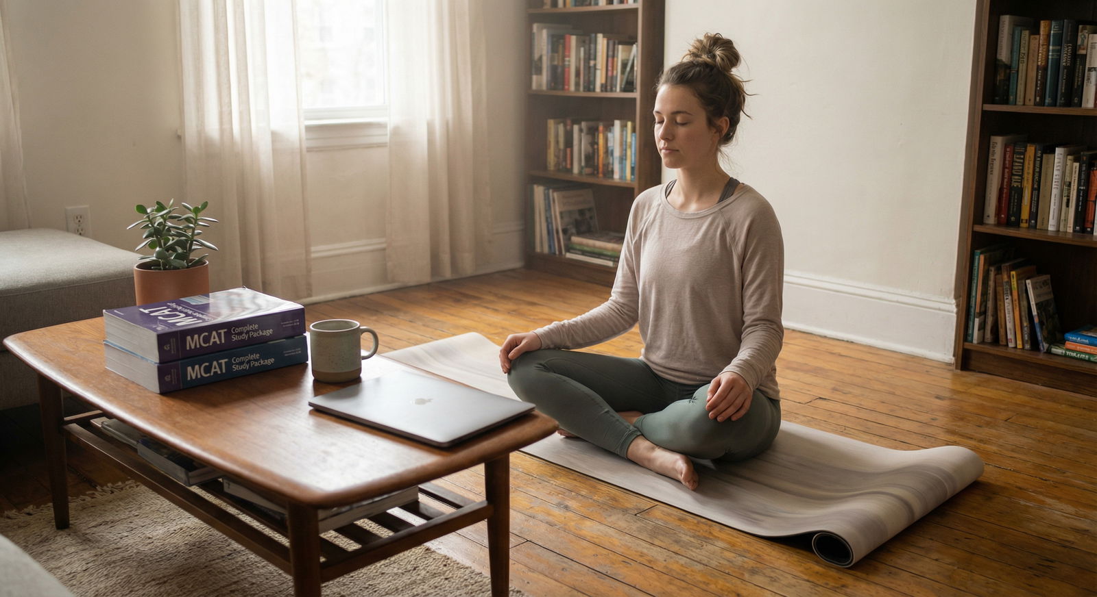 Premed student practicing self-care and mindfulness during MCAT prep - MCAT Preparation for Mastering Time Management for MCA