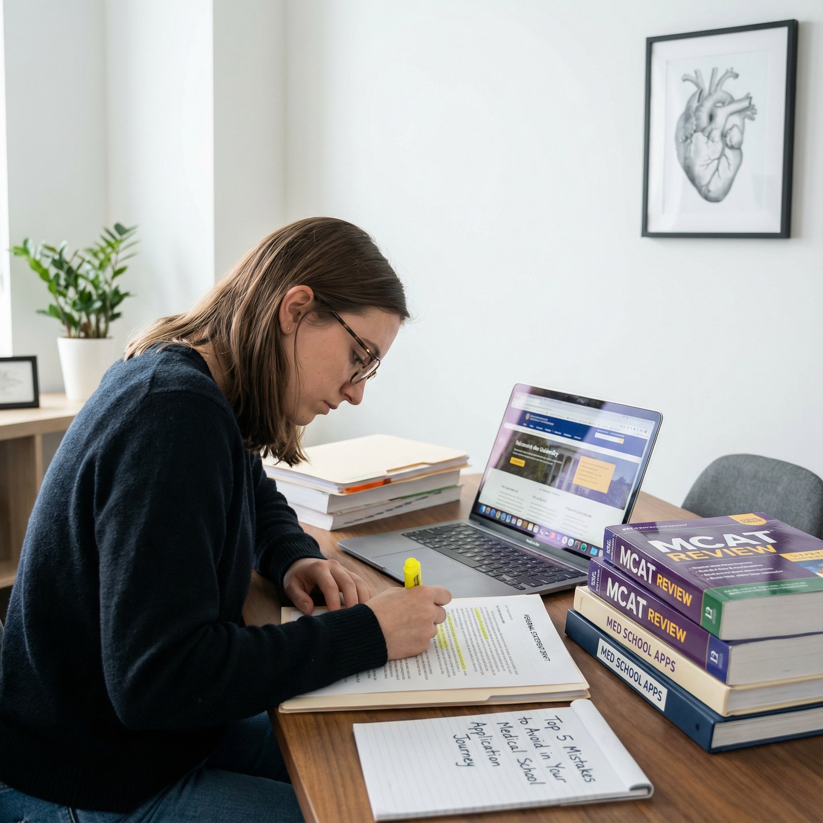 Premed student reviewing medical school application materials Premed student reviewing medical school application materials - Medical School for Top 5 Mistakes to Avoid in Your Medical Sc