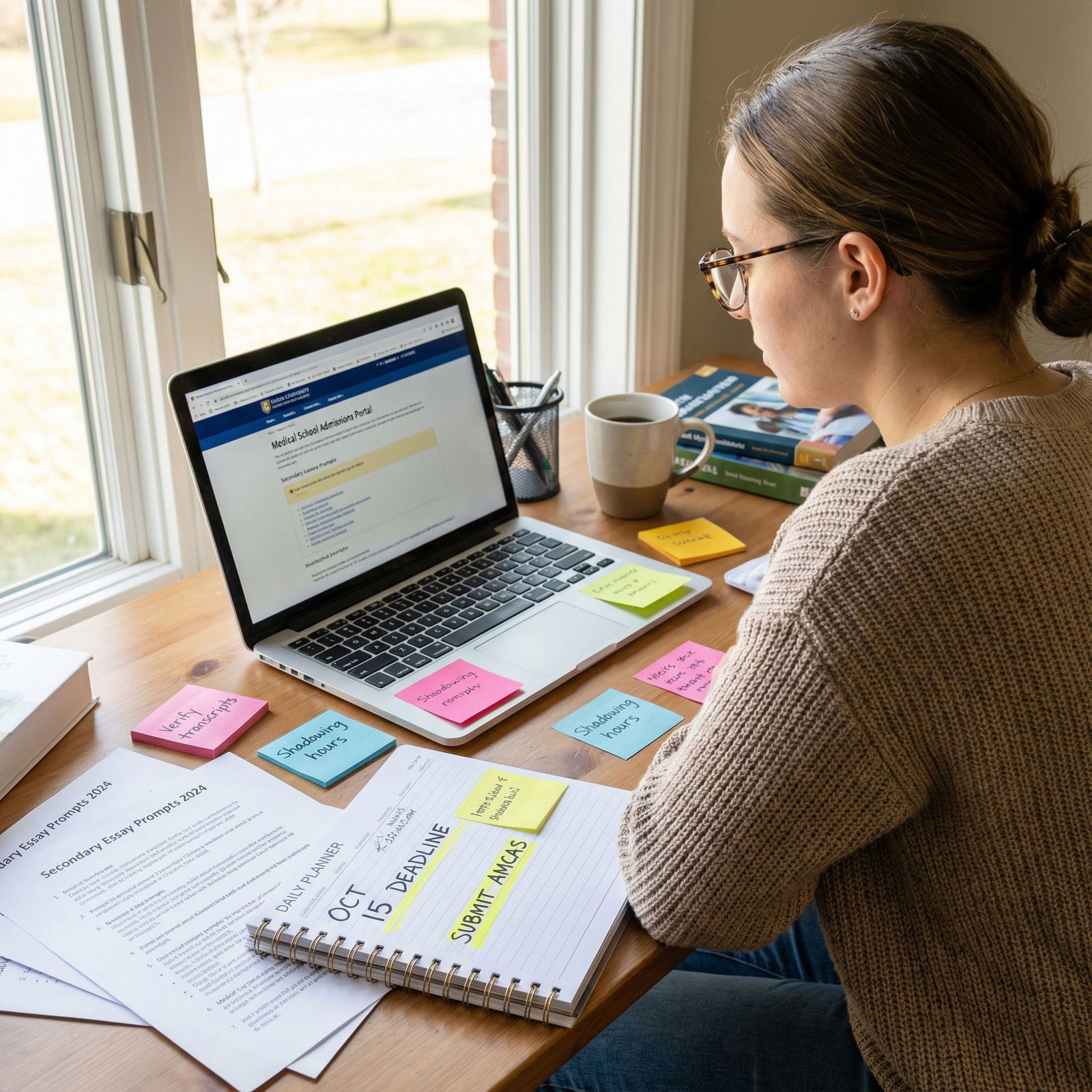 Premed student organizing secondary essays and interview prep Premed student organizing secondary essays and interview prep - Medical School for Essential Last-Minute Application Tips for