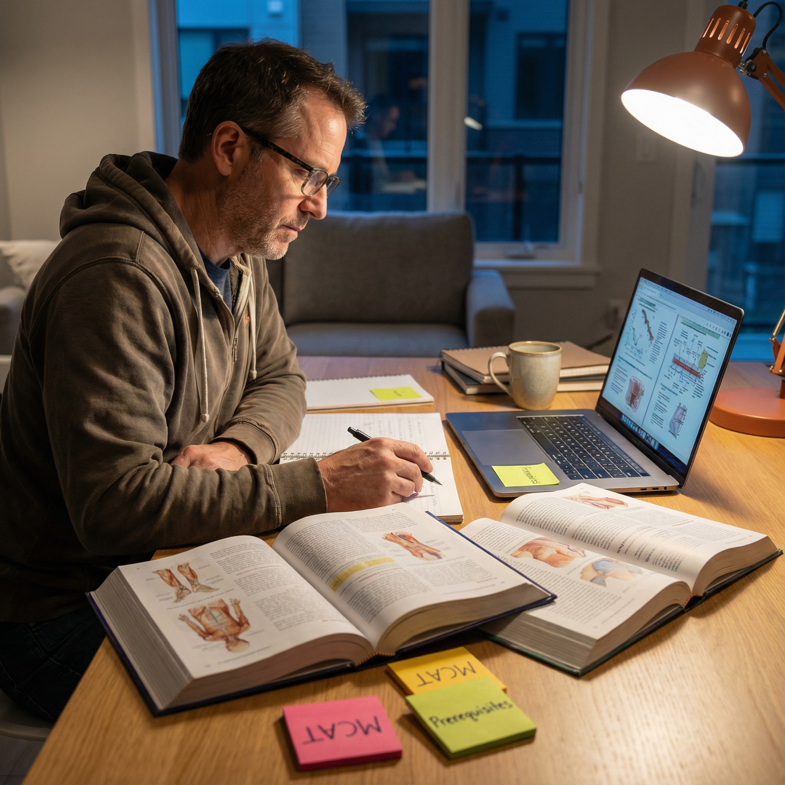 Non-traditional premed student studying anatomy and science concepts Non-traditional premed student studying anatomy and science concepts - Career Change for Considering a Career Change to Medic