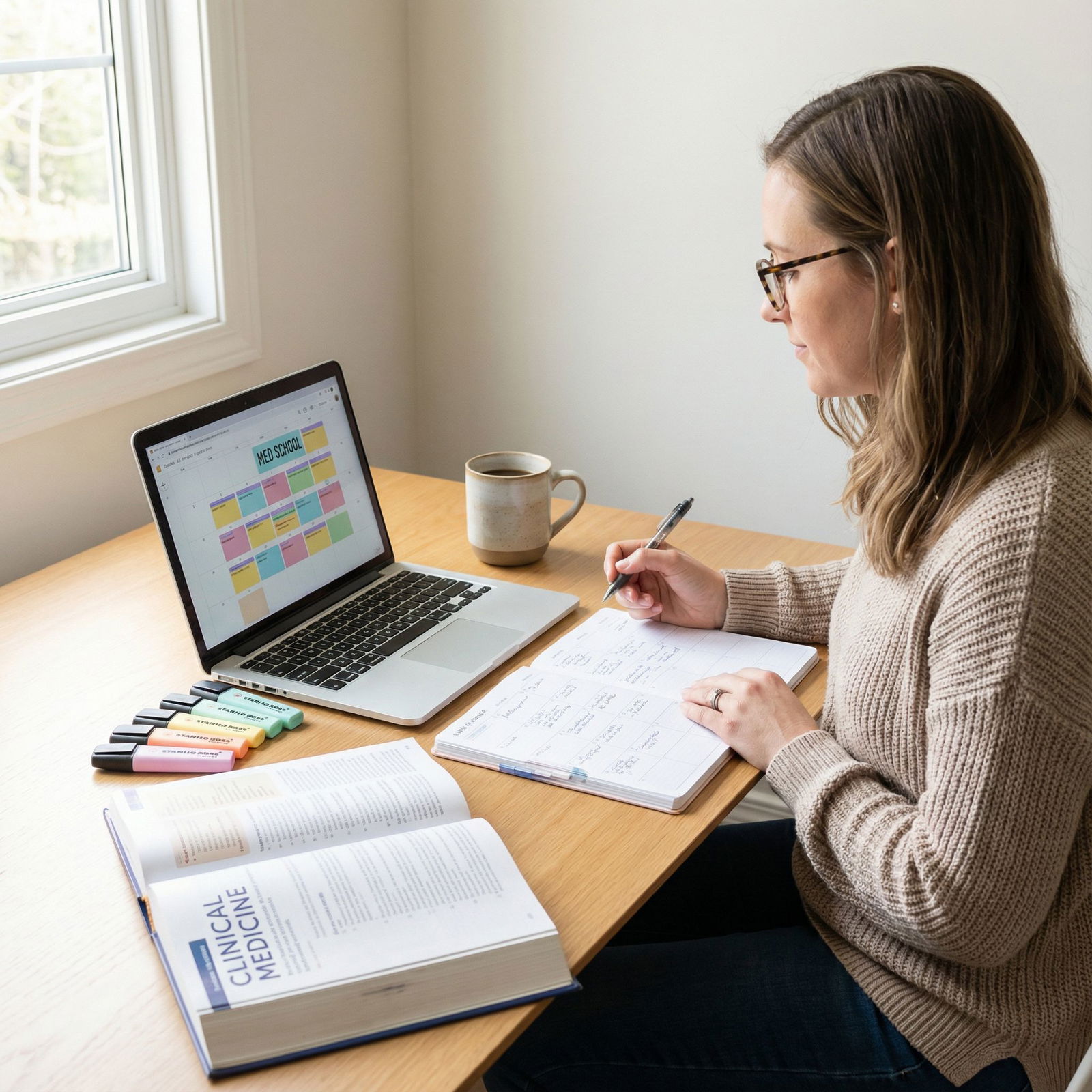 Non-traditional medical student using planner and digital calendar Non-traditional medical student using planner and digital calendar - Medical School for Mastering Medical School: Essential T
