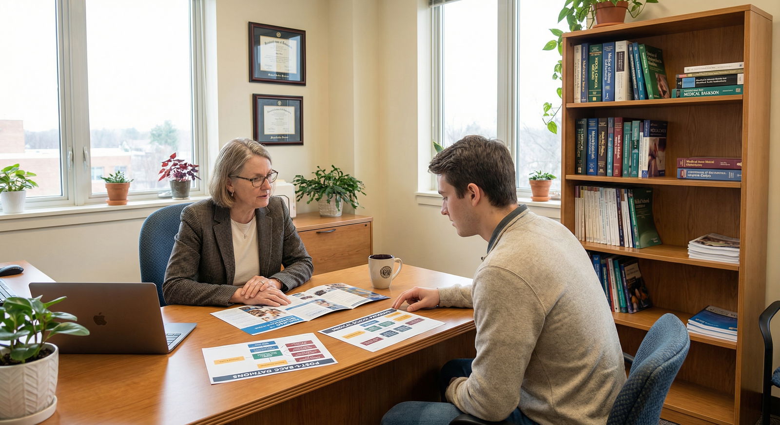 Advisor meeting with premedical student about post-baccalaureate options - Post-Baccalaureate Programs for Unlocking Your Fut
