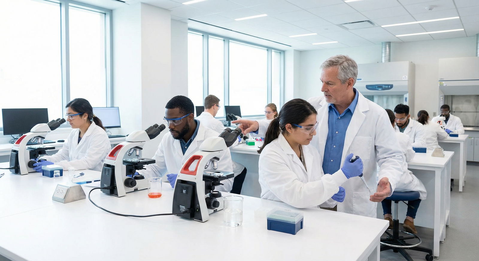Post-baccalaureate students in a university science lab Post-baccalaureate students in a university science lab - Post-Baccalaureate Programs for Unlocking Medical School Success: T