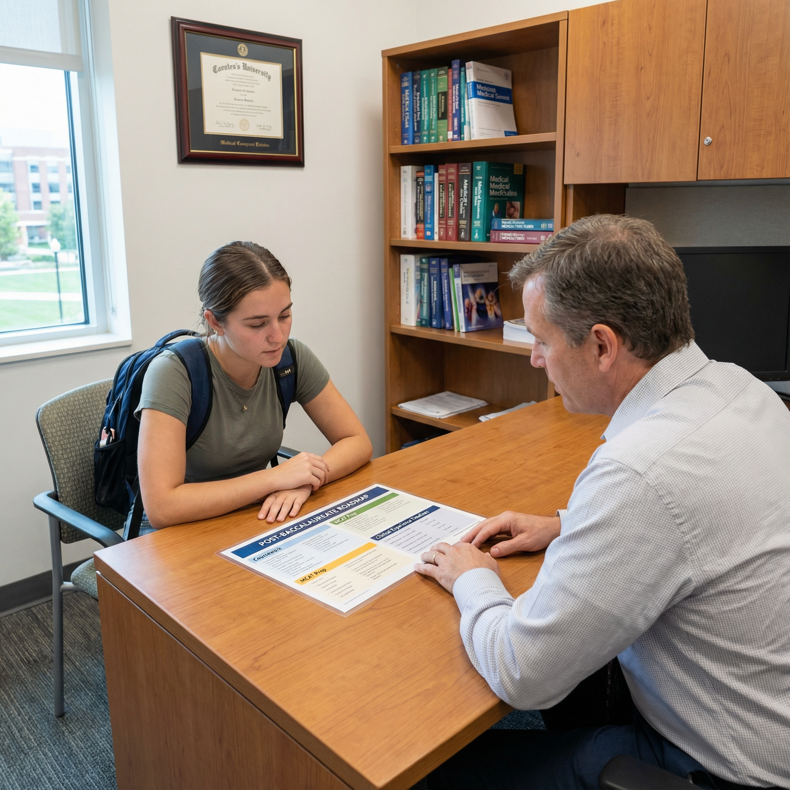 Prospective post-bacc student meeting with a premed advisor - Post-Baccalaureate Programs for Unlocking Medical School Succes